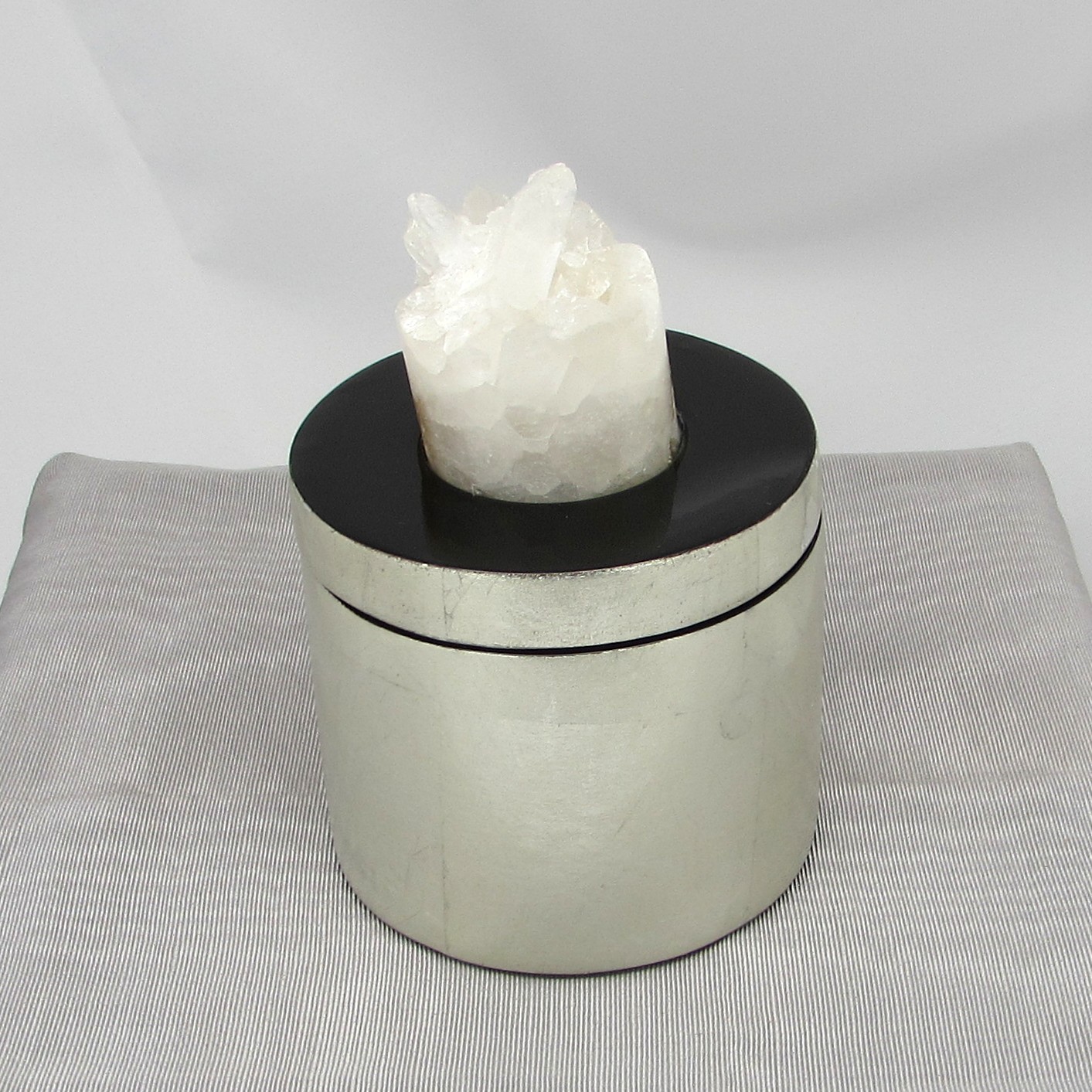 Silver Leaf Trinket Box with Quartz Crystal