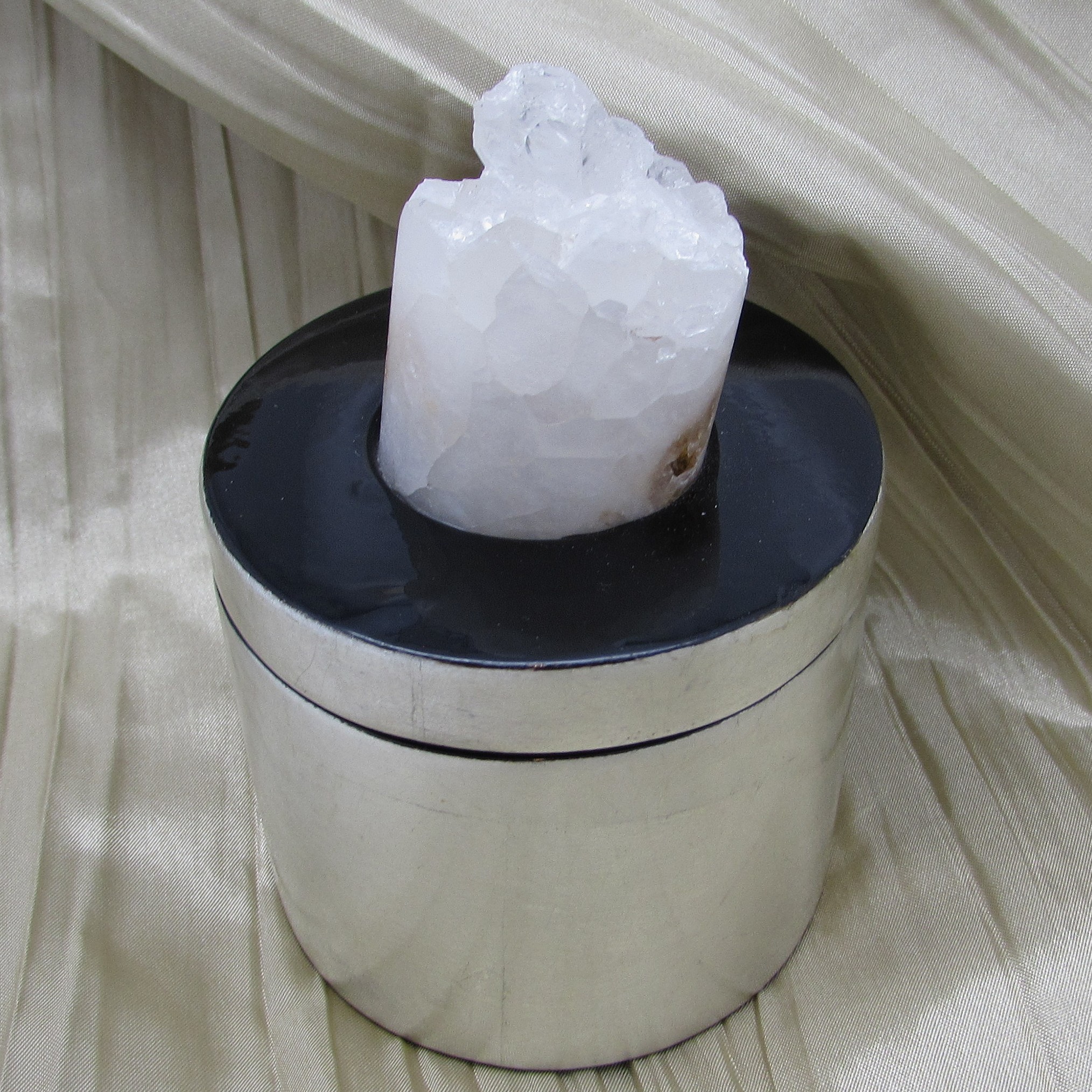 Silver Leaf Trinket Box with Quartz Crystal