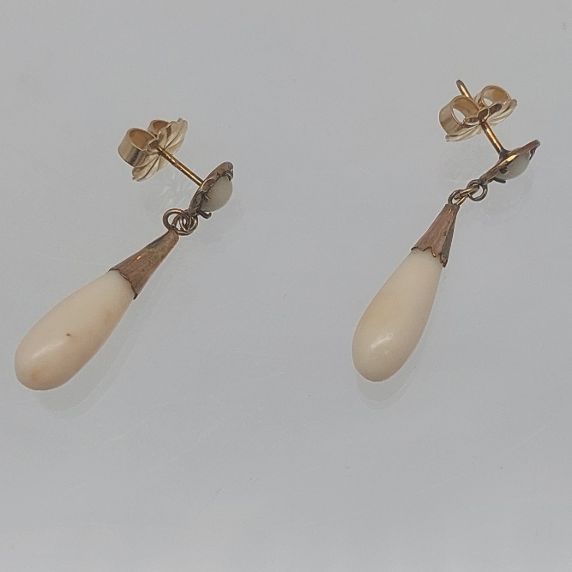 Victorian Angel skin Coral Drop 14KT Earrings - Image 2