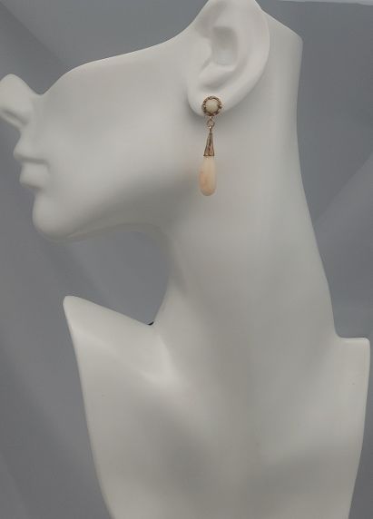 Victorian Angel skin Coral Drop 14KT Earrings - Image 3