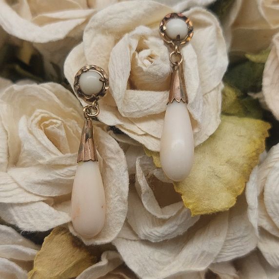 Victorian Angel skin Coral Drop 14KT Earrings