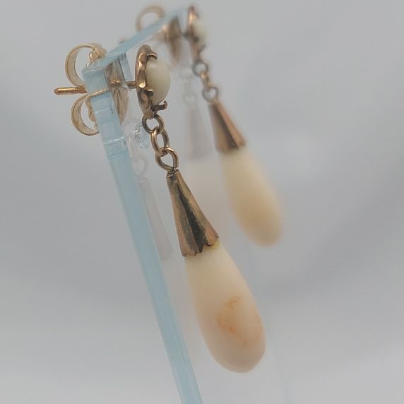 Victorian Angel skin Coral Drop 14KT Earrings - Image 8