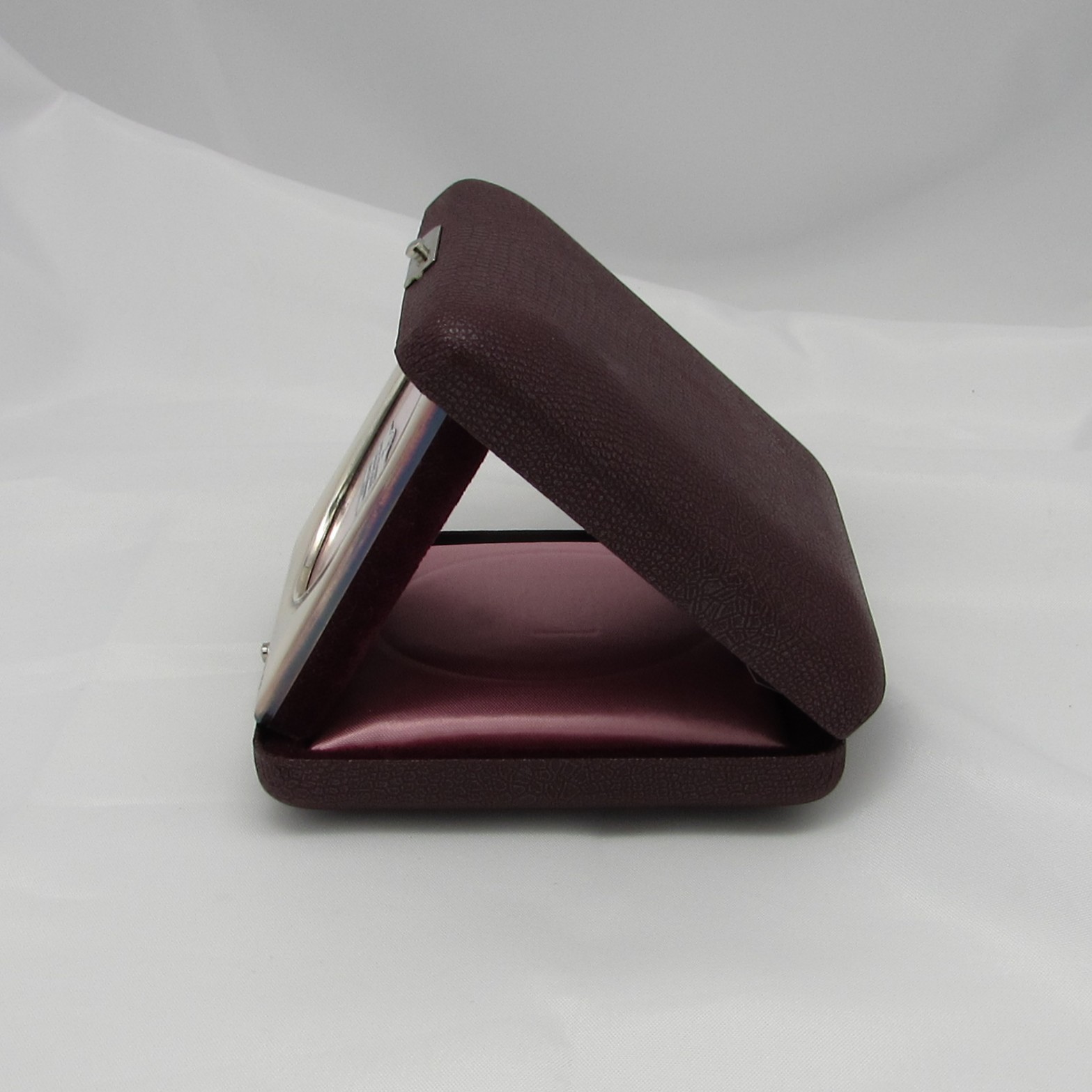 English Sterling & Burgundy Leather Travel Frame - Image 4