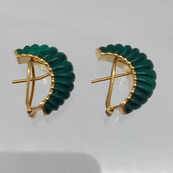 Malachite "Ridged" Half-Hoop 18KT Earrings - Image 2