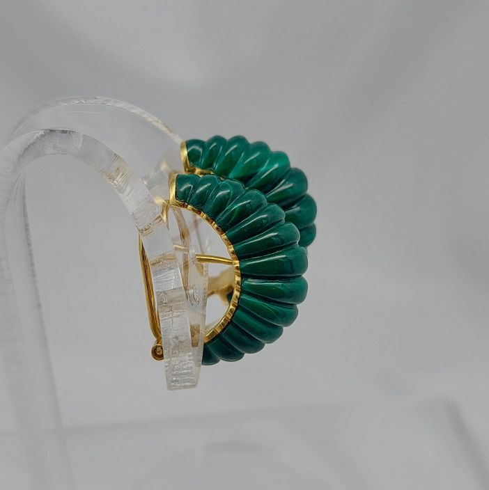 Malachite "Ridged" Half-Hoop 18KT Earrings - Image 3