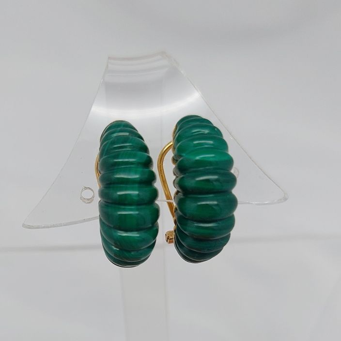 Malachite "Ridged" Half-Hoop 18KT Earrings - Image 4