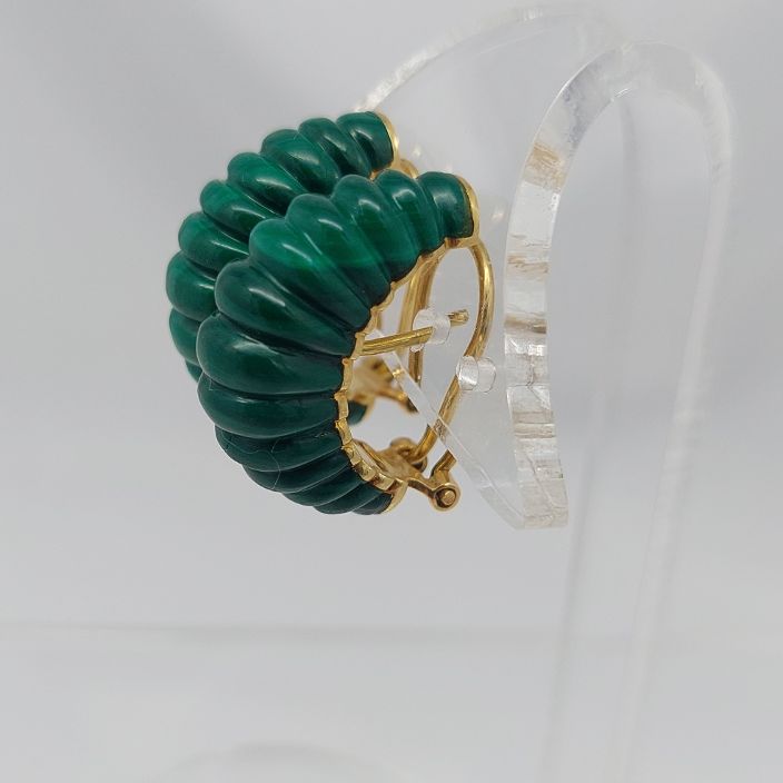 Malachite "Ridged" Half-Hoop 18KT Earrings - Image 5