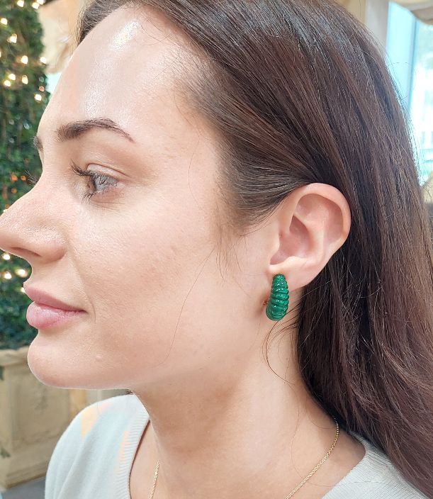 Malachite "Ridged" Half-Hoop 18KT Earrings - Image 6