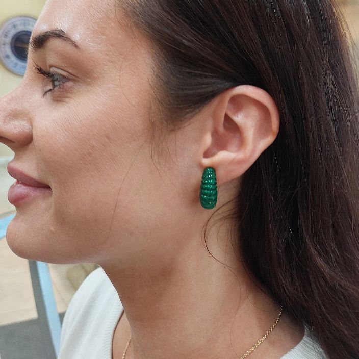 Malachite "Ridged" Half-Hoop 18KT Earrings - Image 7