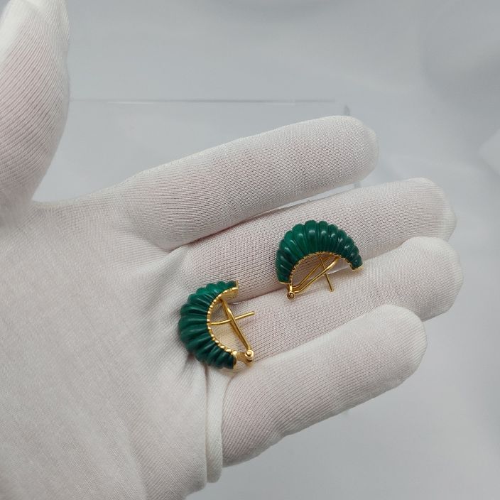 Malachite "Ridged" Half-Hoop 18KT Earrings - Image 8