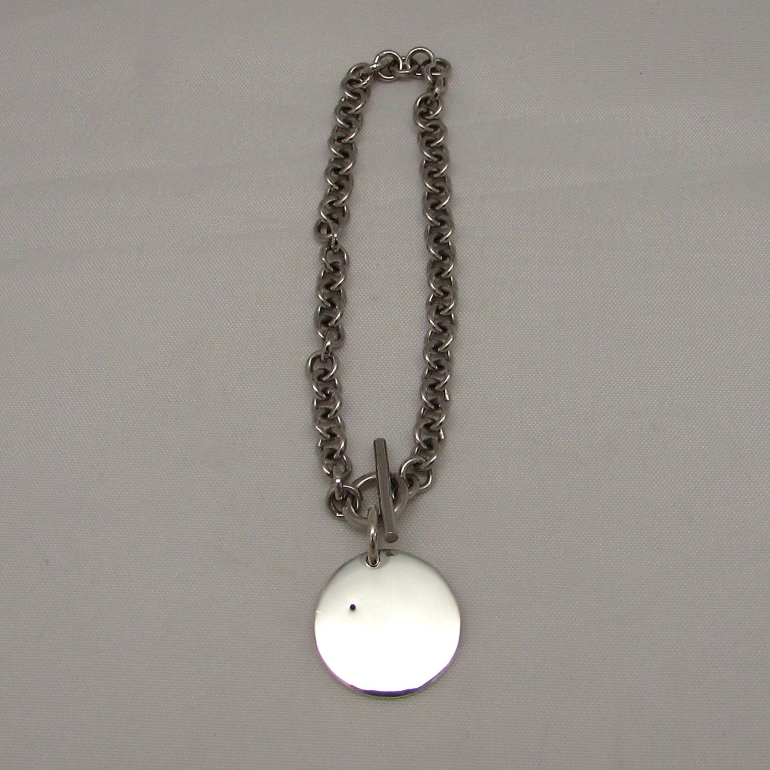 Sterling Chain Link Bracelet with Round Disc Charm - Image 2