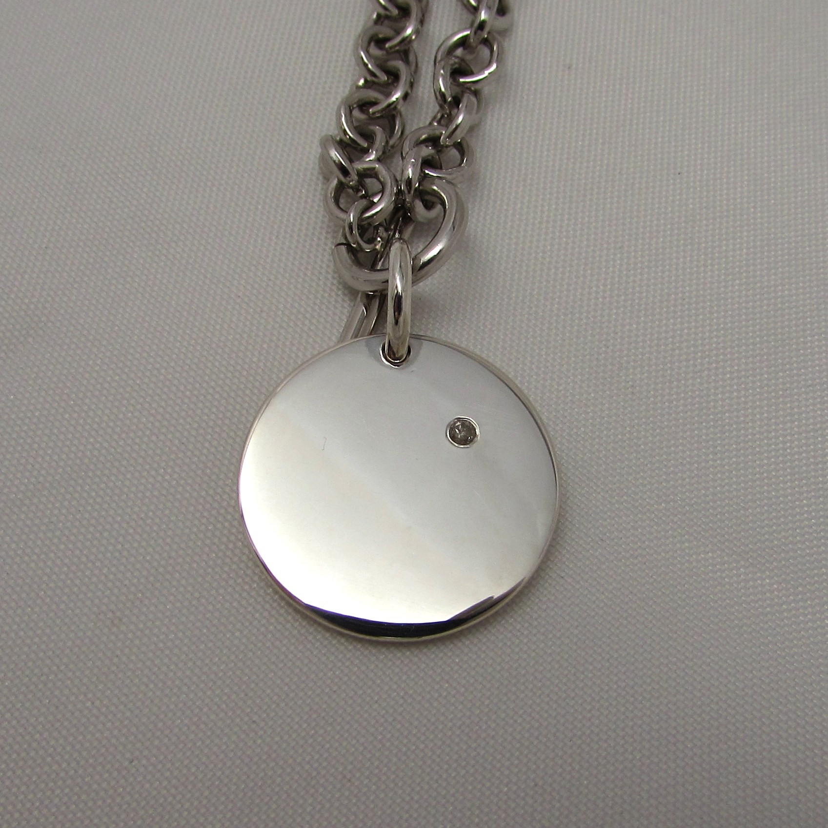 Sterling Chain Link Bracelet with Round Disc Charm - Image 4