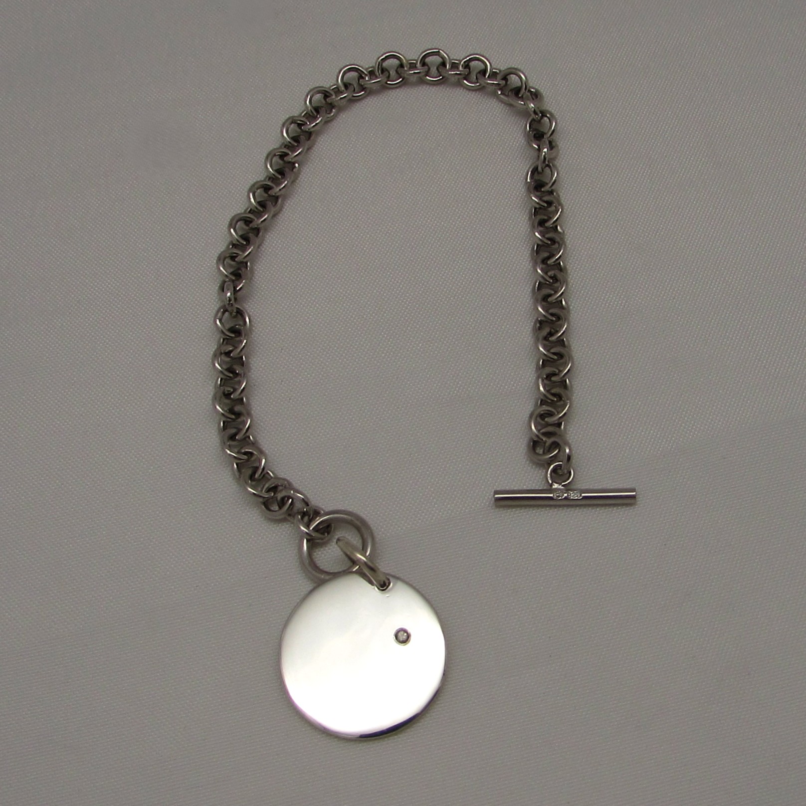 Sterling Chain Link Bracelet with Round Disc Charm - Image 3