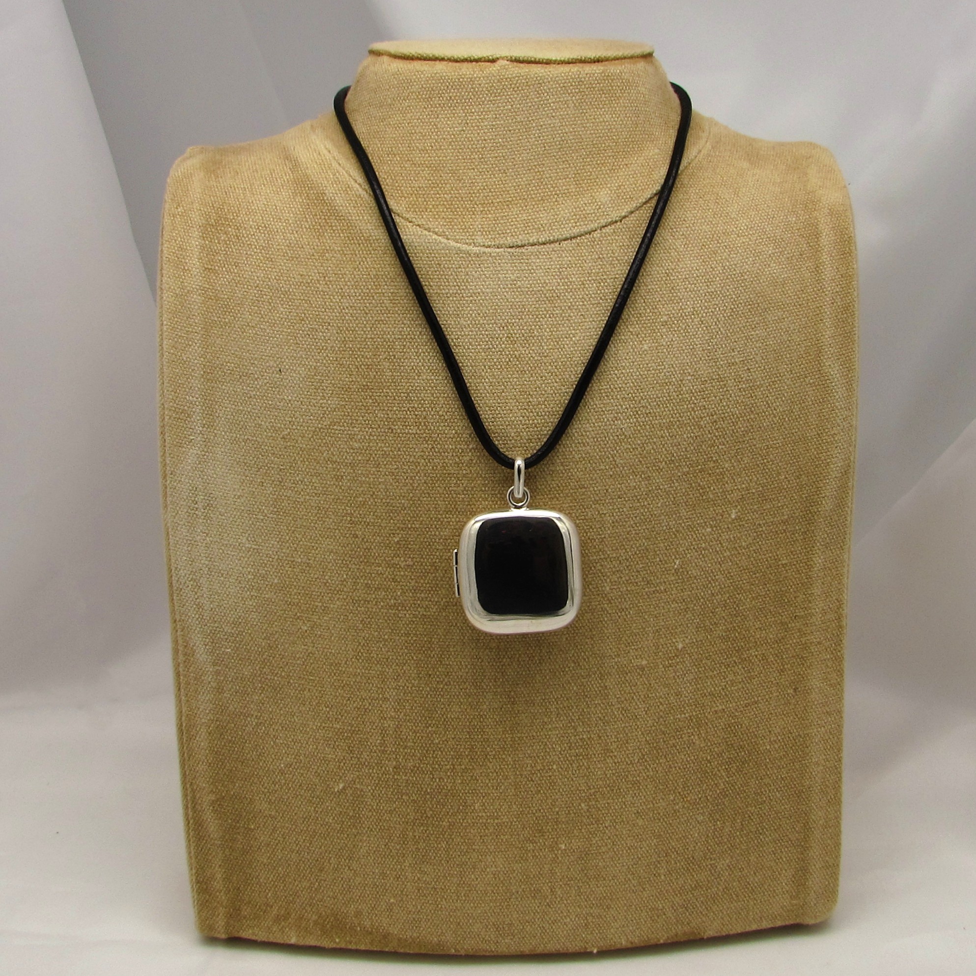 Sterling Engravable Locket & Leather Necklace - Image 2