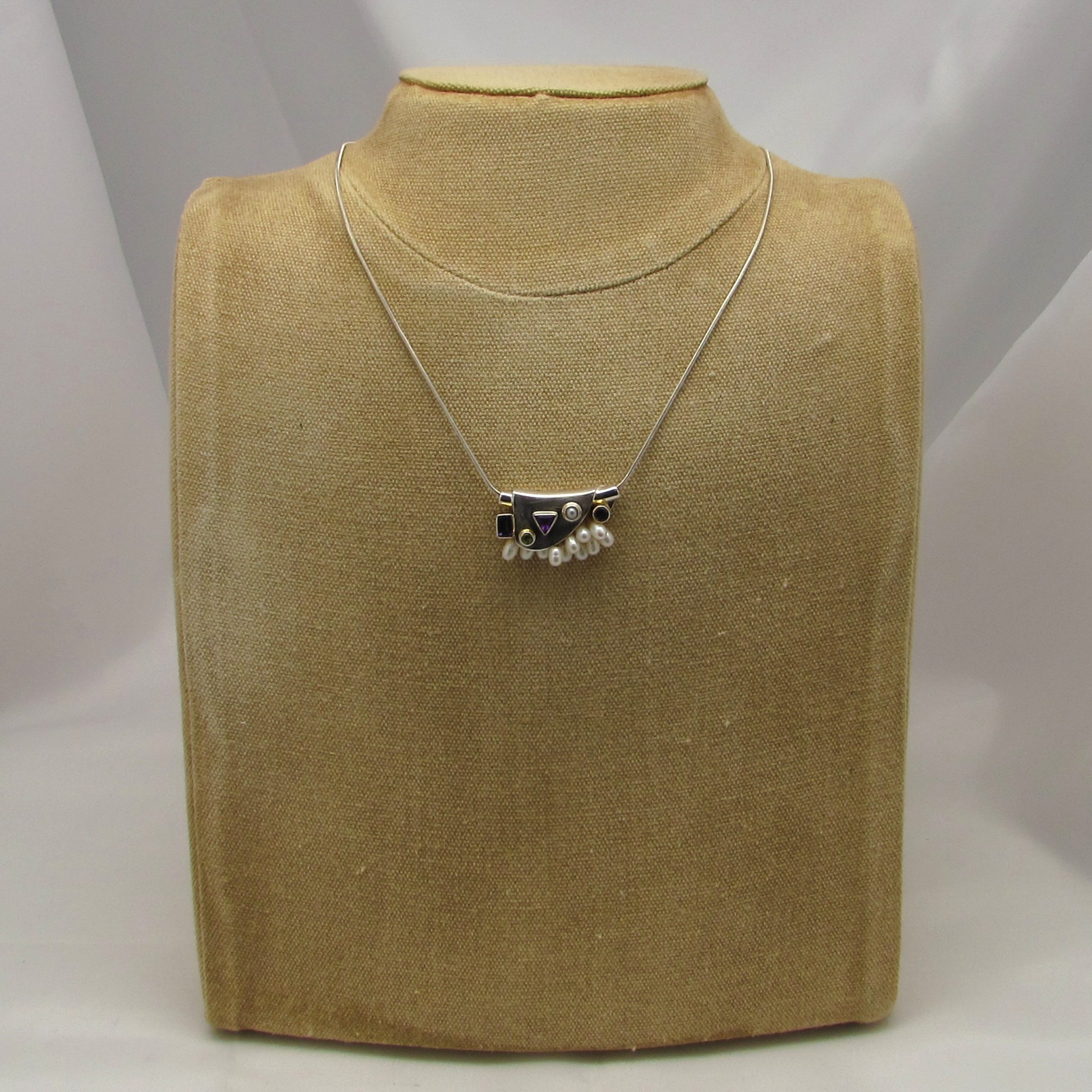 Modern Multi-Stone & Pearl Sterling Necklace - Image 2