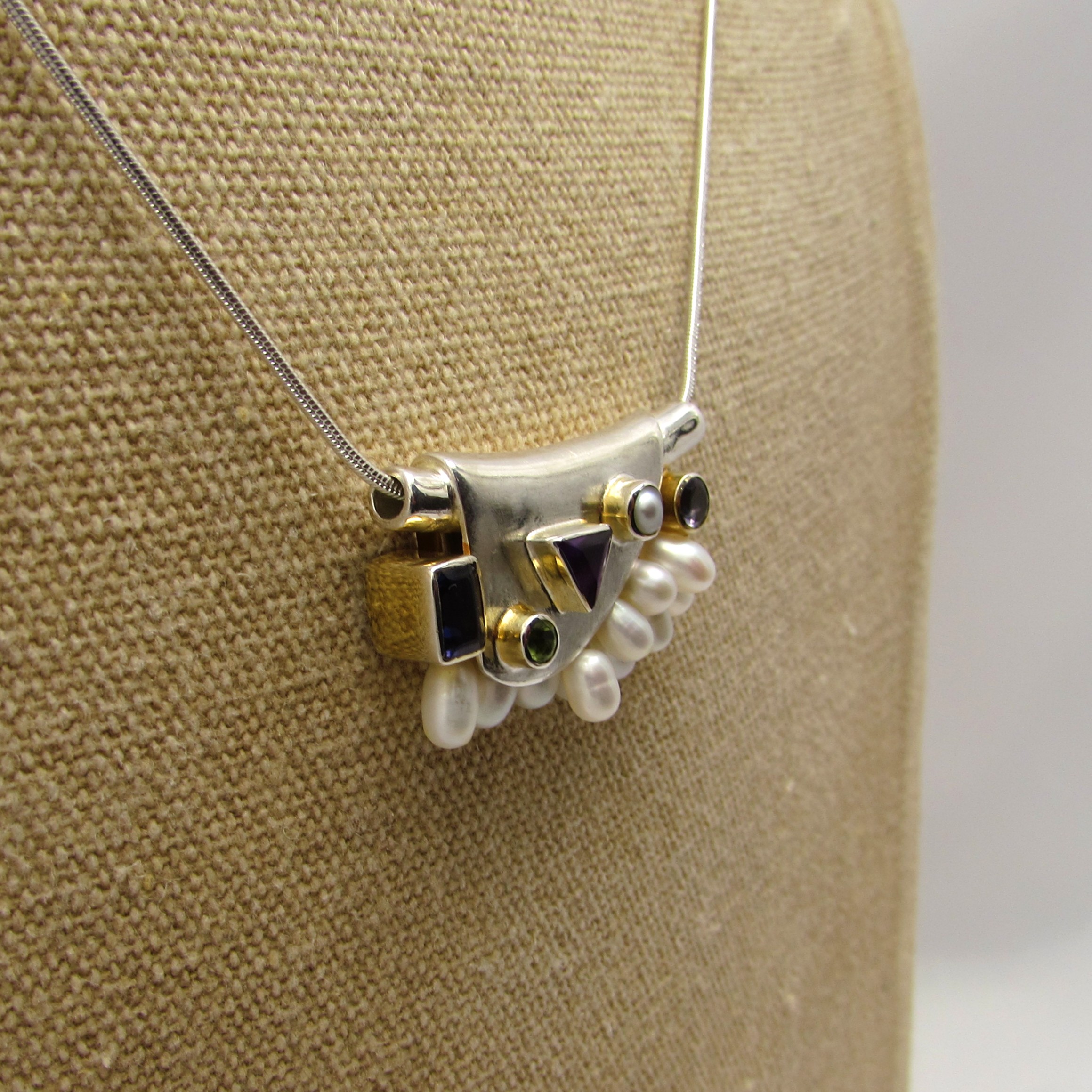 Modern Multi-Stone & Pearl Sterling Necklace - Image 3