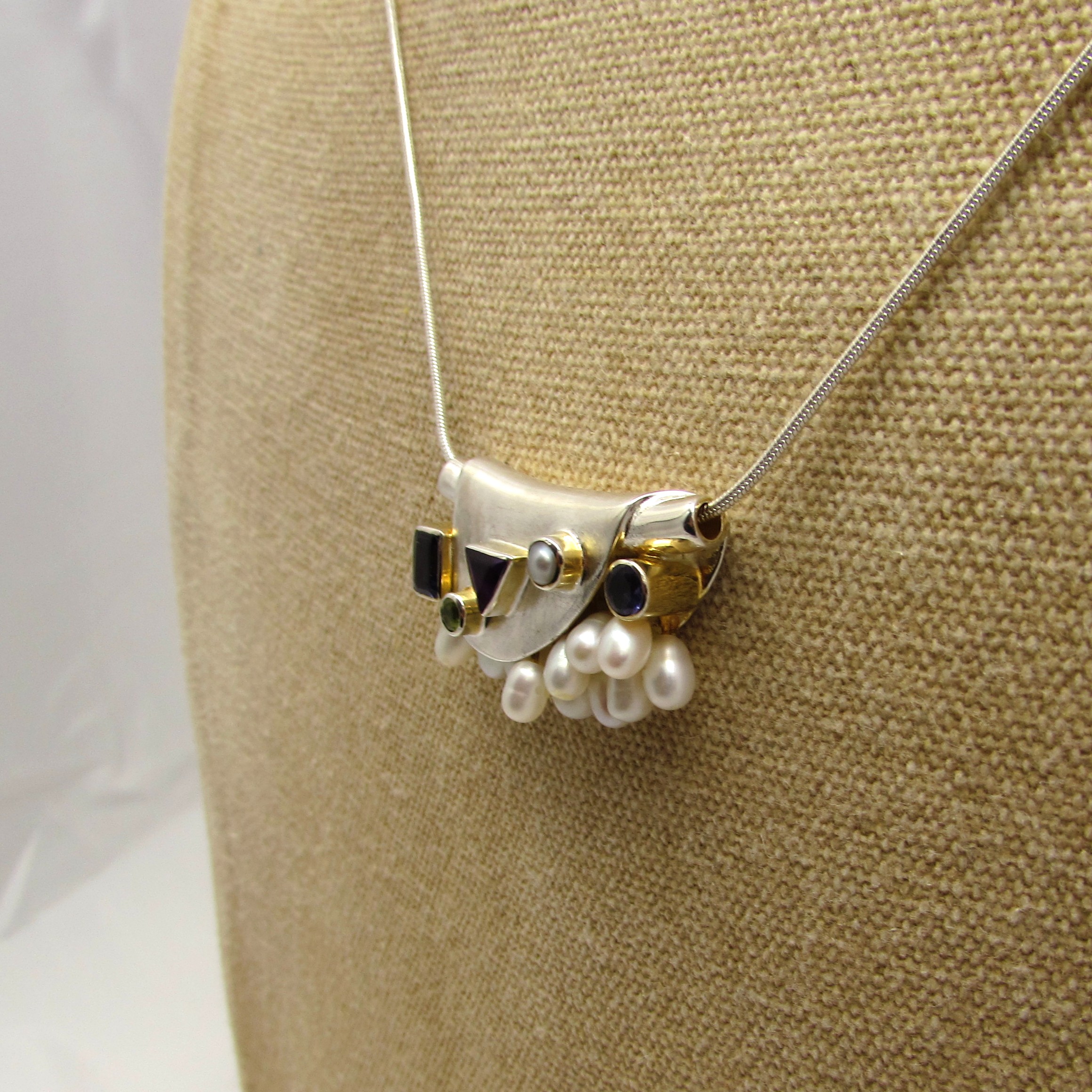 Modern Multi-Stone & Pearl Sterling Necklace - Image 4