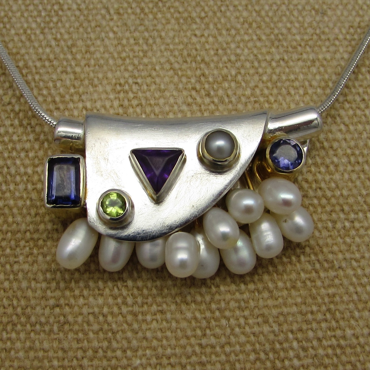 Modern Multi-Stone & Pearl Sterling Necklace - Image 5