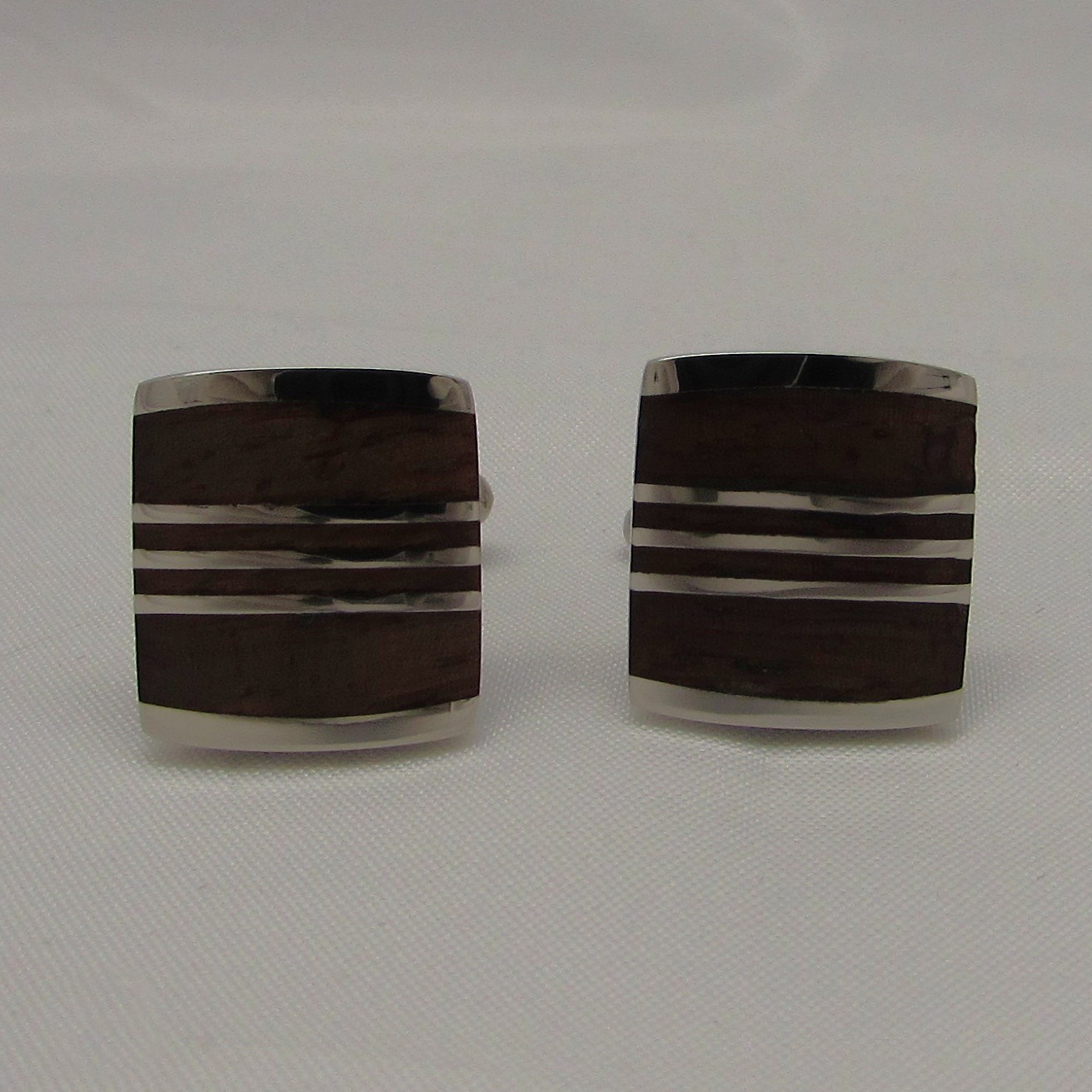 Stainless Steel & Wood Inlay Cufflinks - Image 2