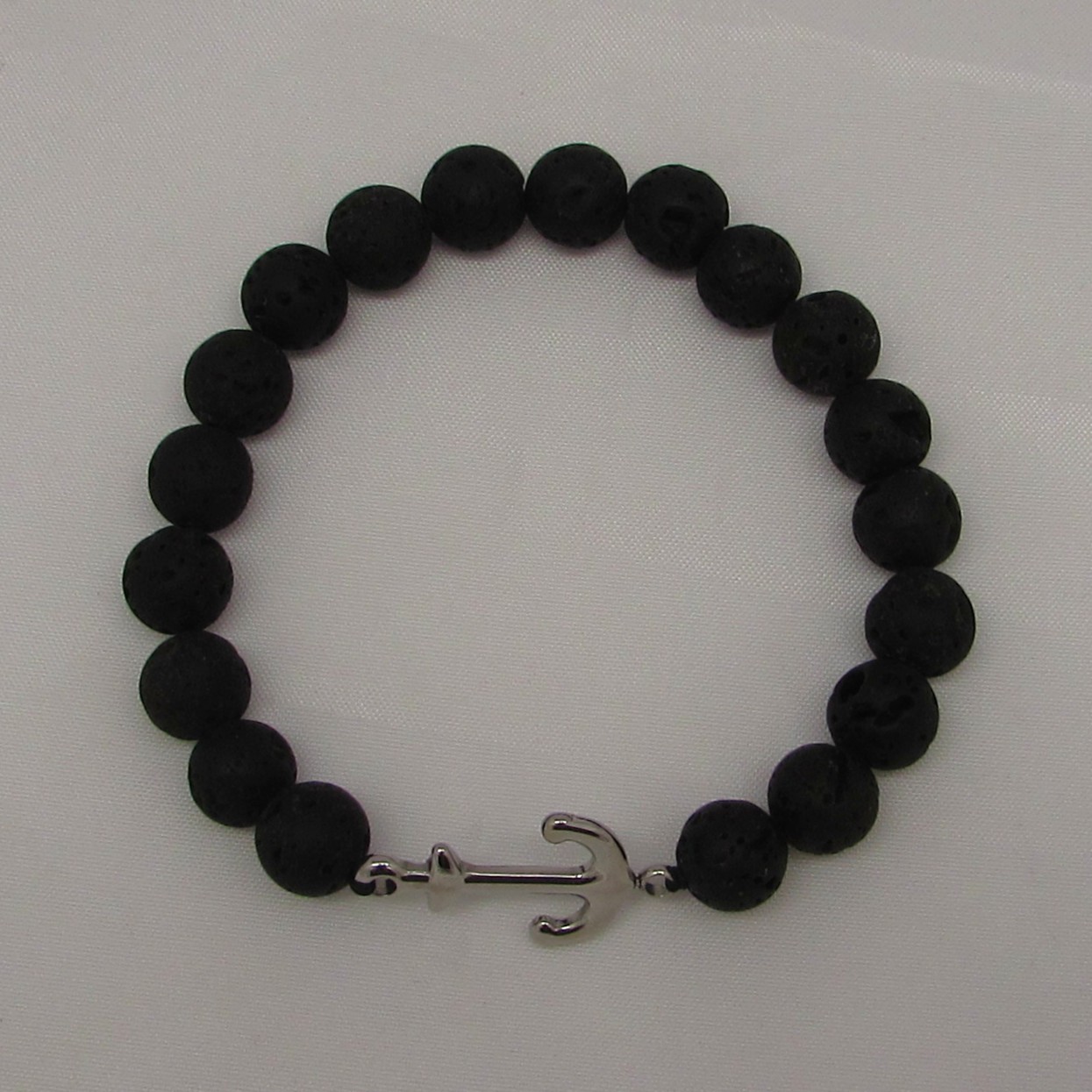 Black Lava Rock & Stainless Steel "Anchor" Men's Bracelet - Image 2