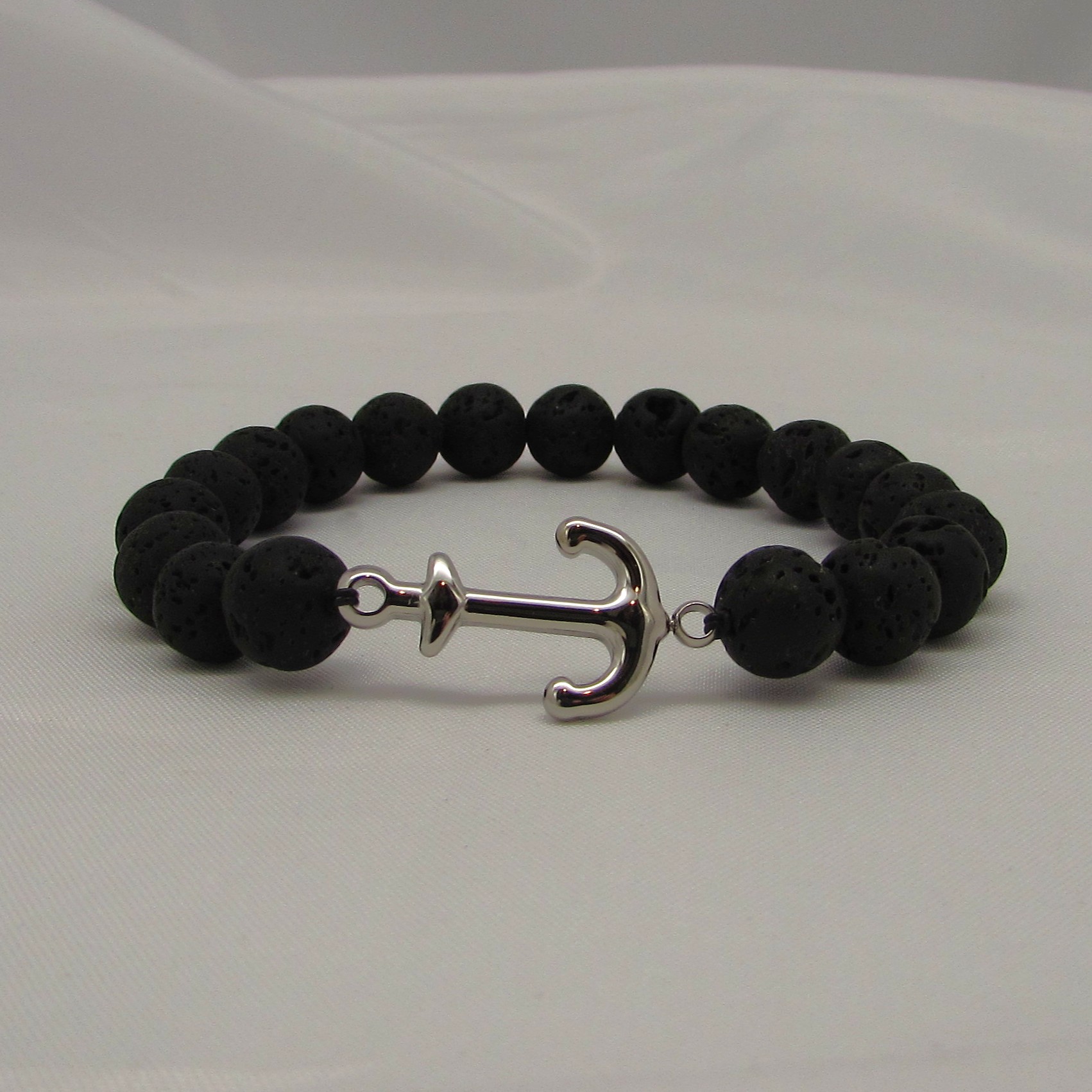Black Lava Rock & Stainless Steel "Anchor" Men's Bracelet - Image 3