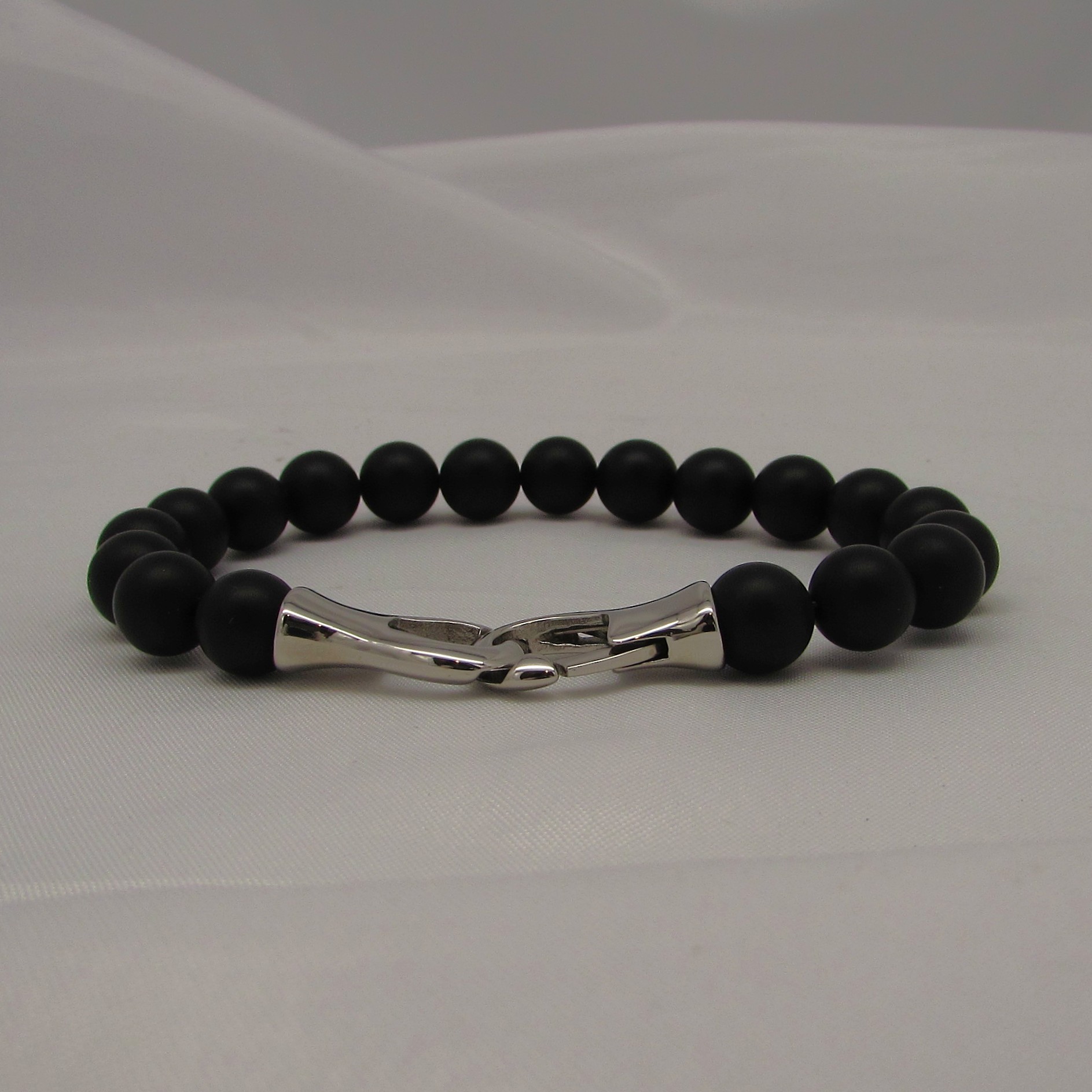 Agate Bead and Stainless Steel Men's Bracelet - Image 3