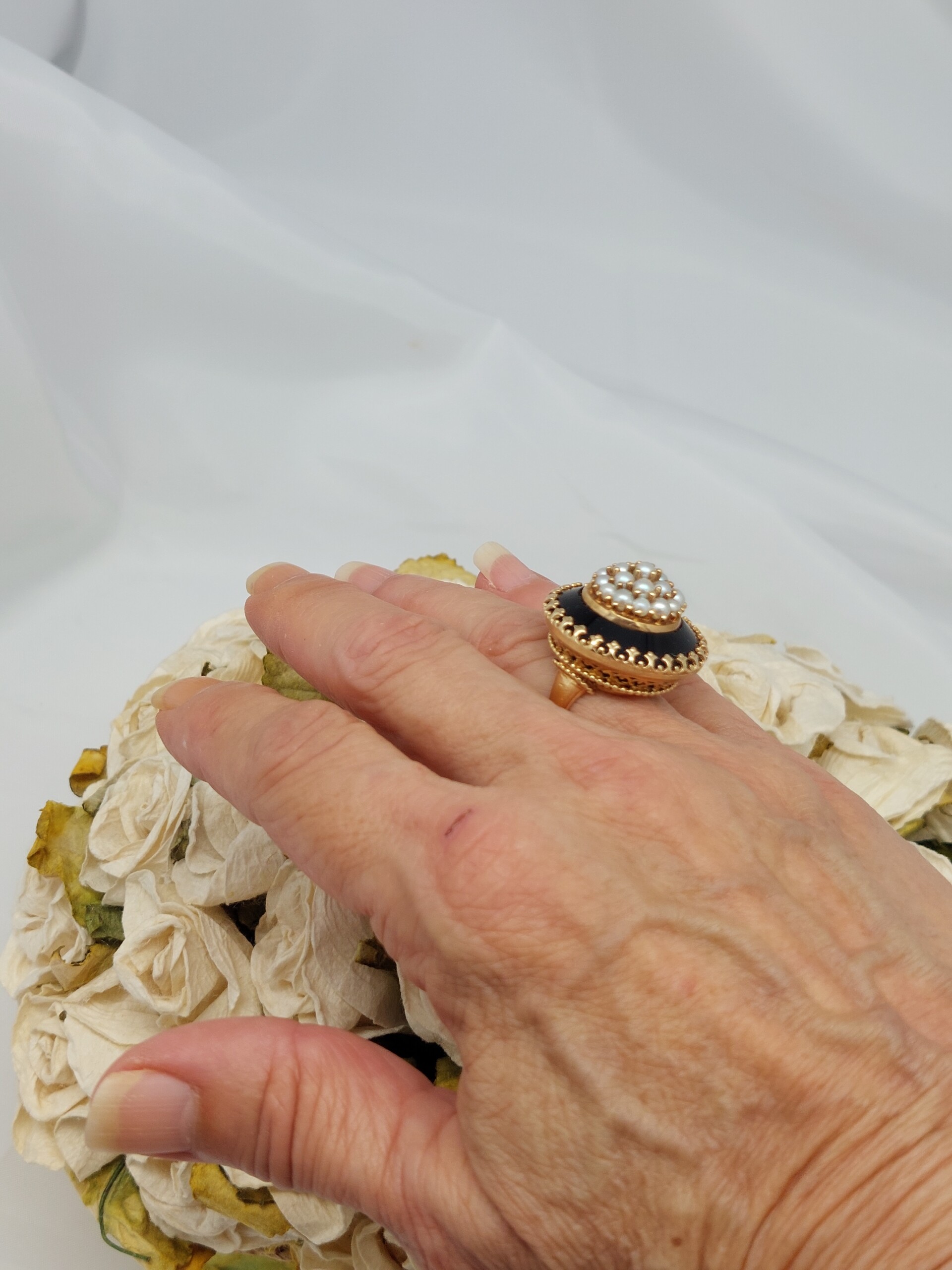 Victorian Onyx & Pearl 14KT Ring - Image 3