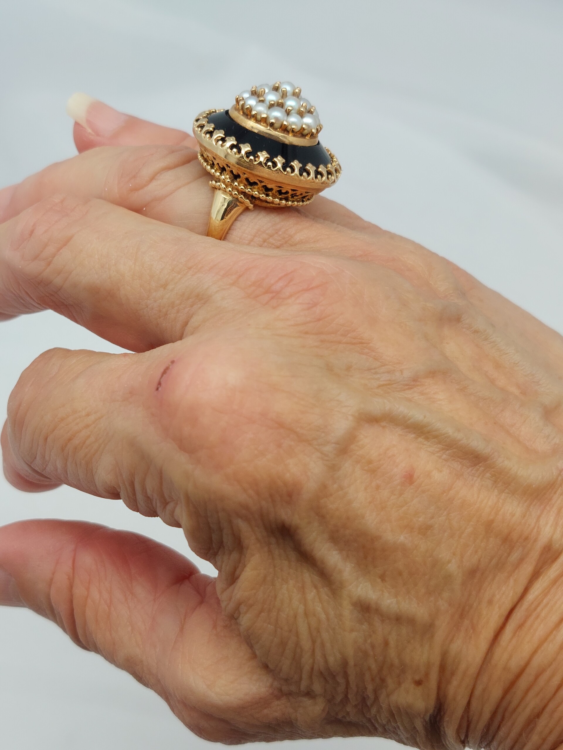 Victorian Onyx & Pearl 14KT Ring - Image 4