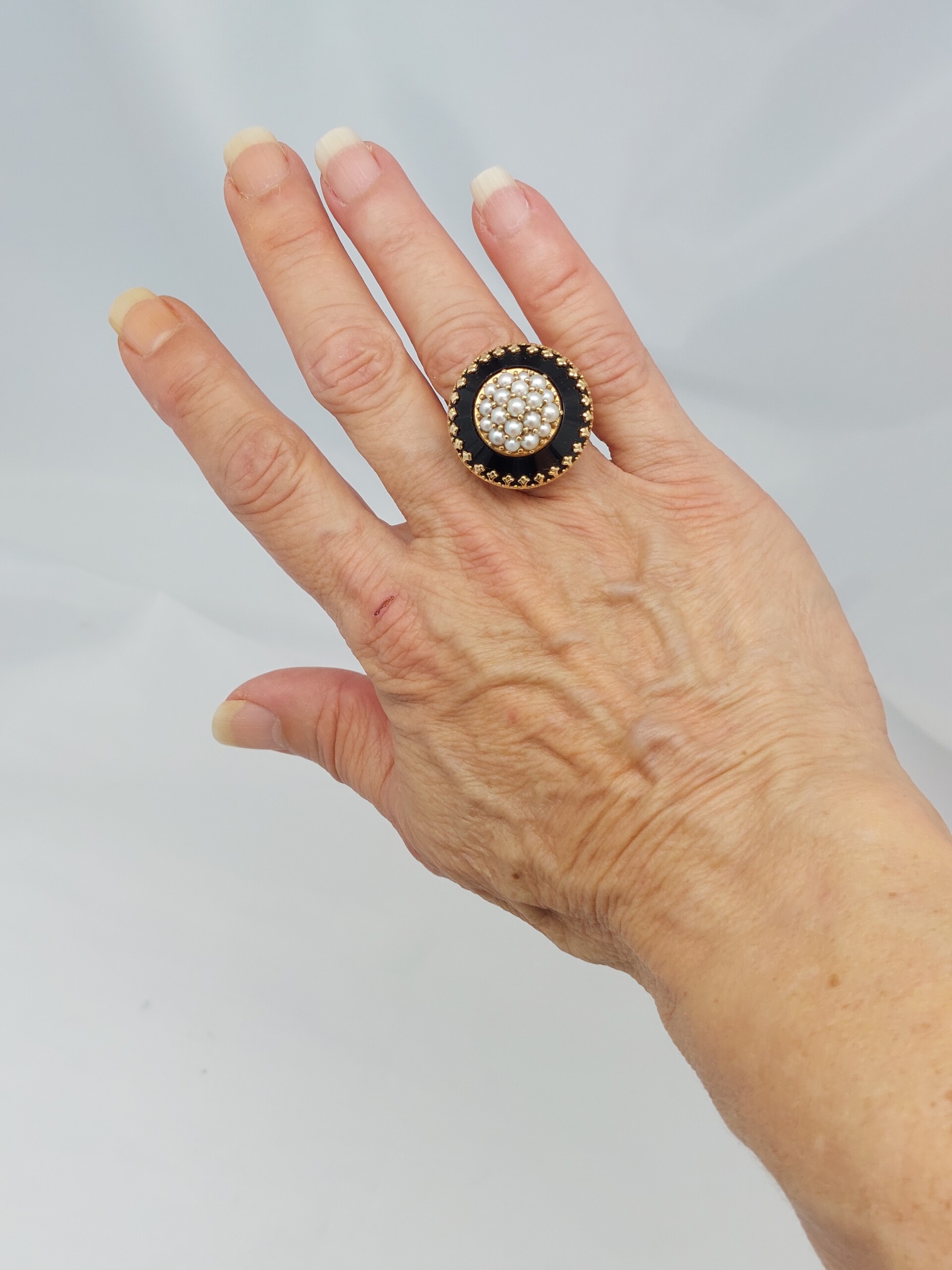 Victorian Onyx & Pearl 14KT Ring - Image 5