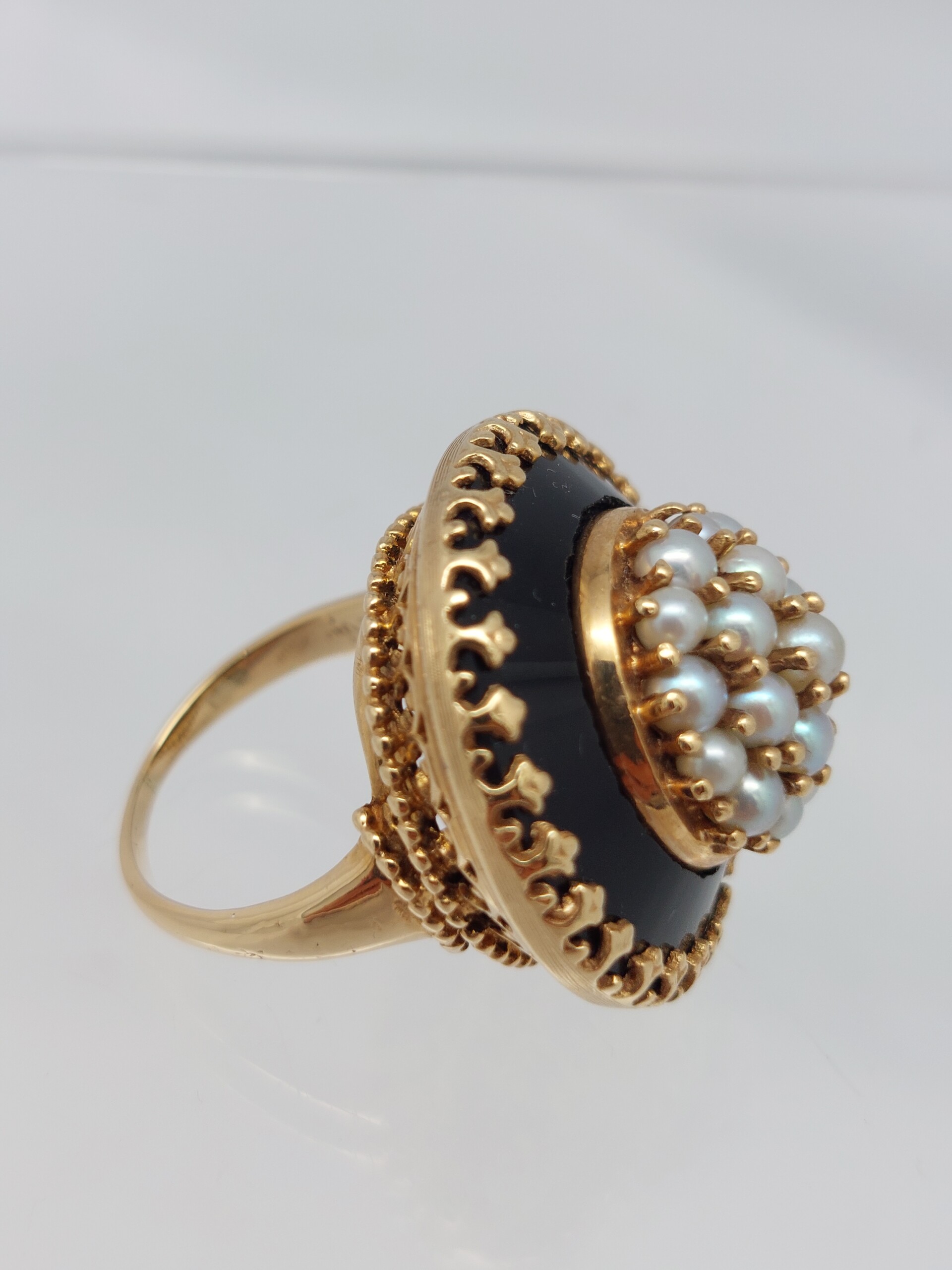Victorian Onyx & Pearl 14KT Ring - Image 2