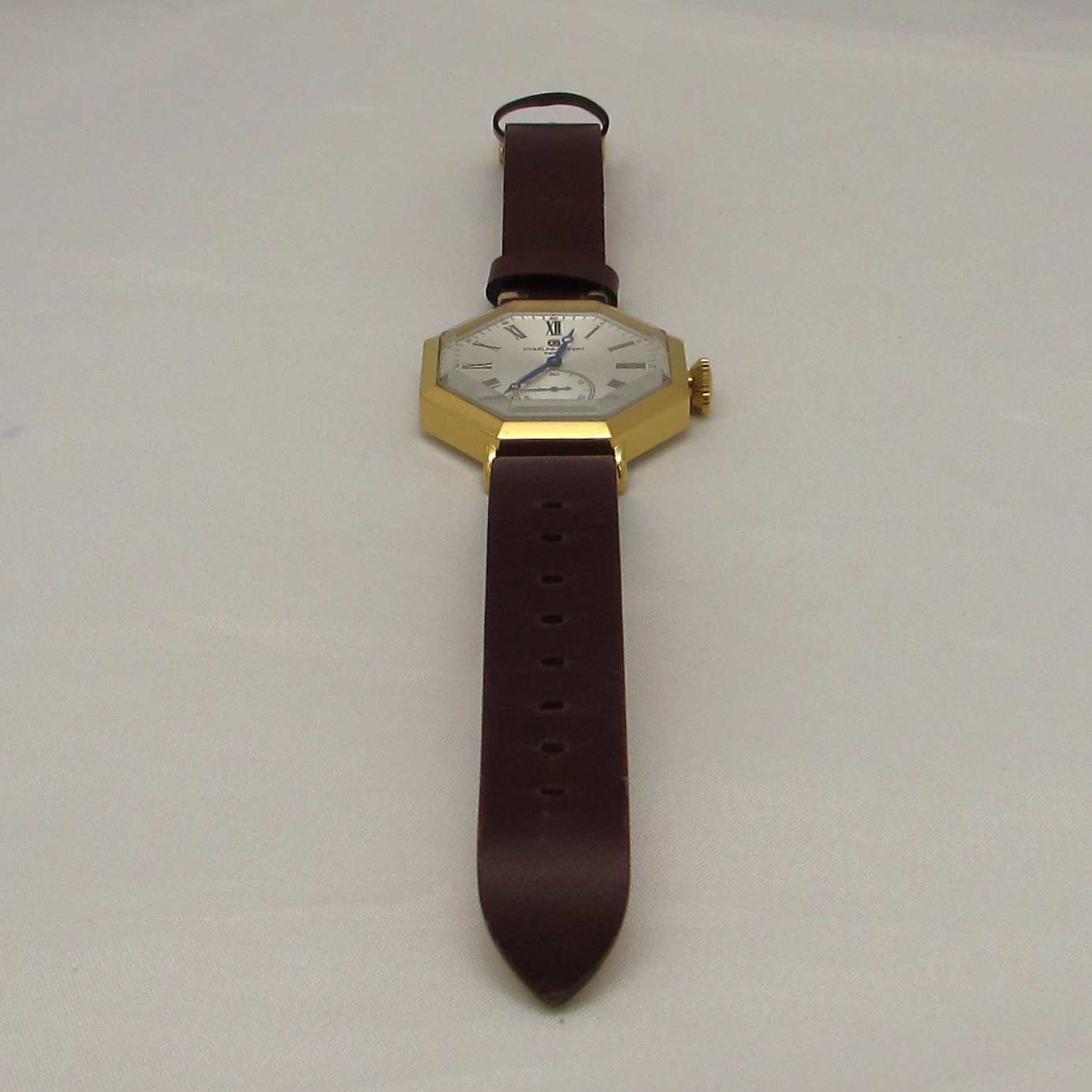Gold Plated Octagonal Watch with Leather Band - Image 9