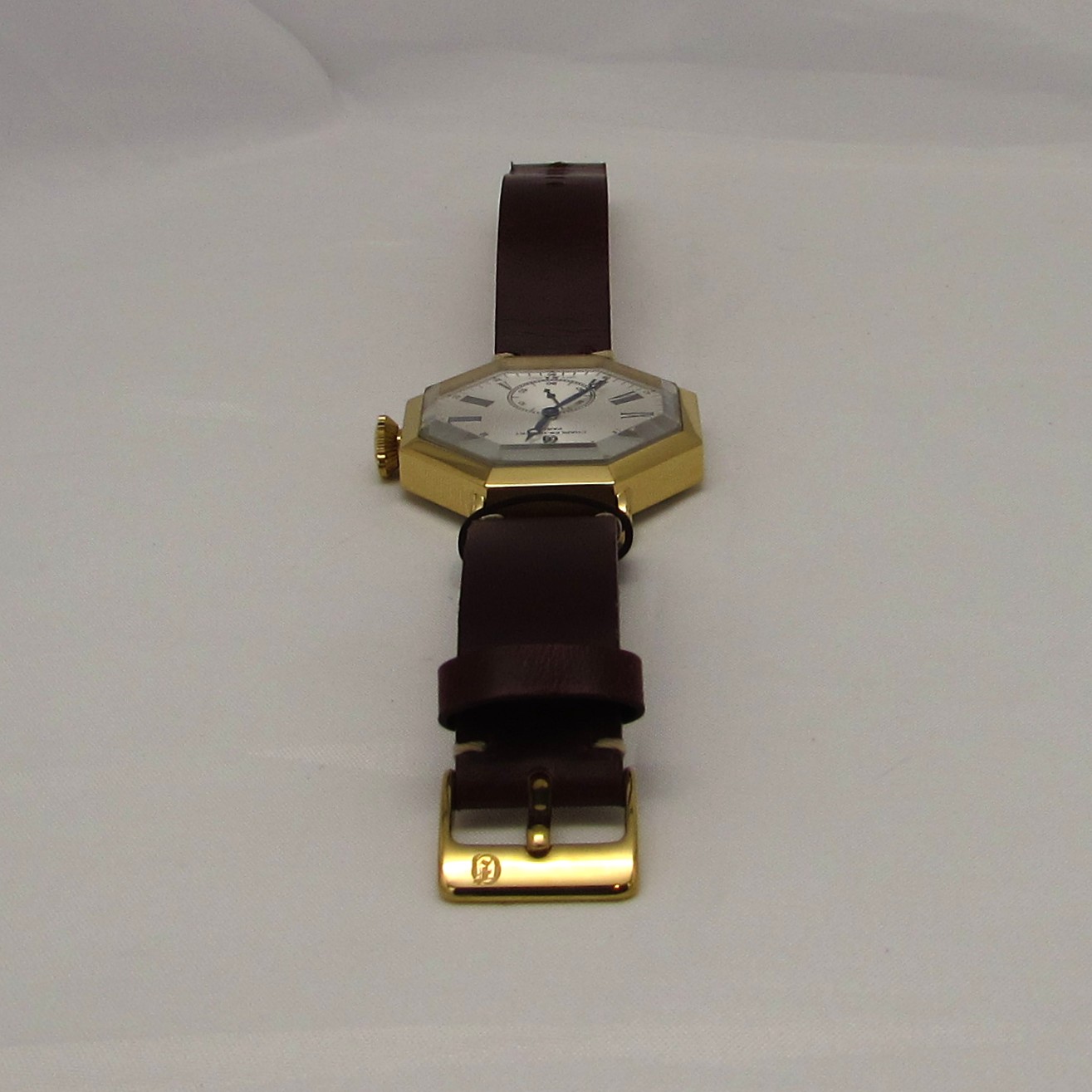 Gold Plated Octagonal Watch with Leather Band - Image 10
