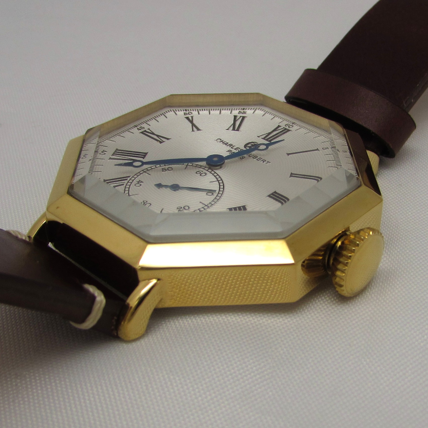 Gold Plated Octagonal Watch with Leather Band - Image 4