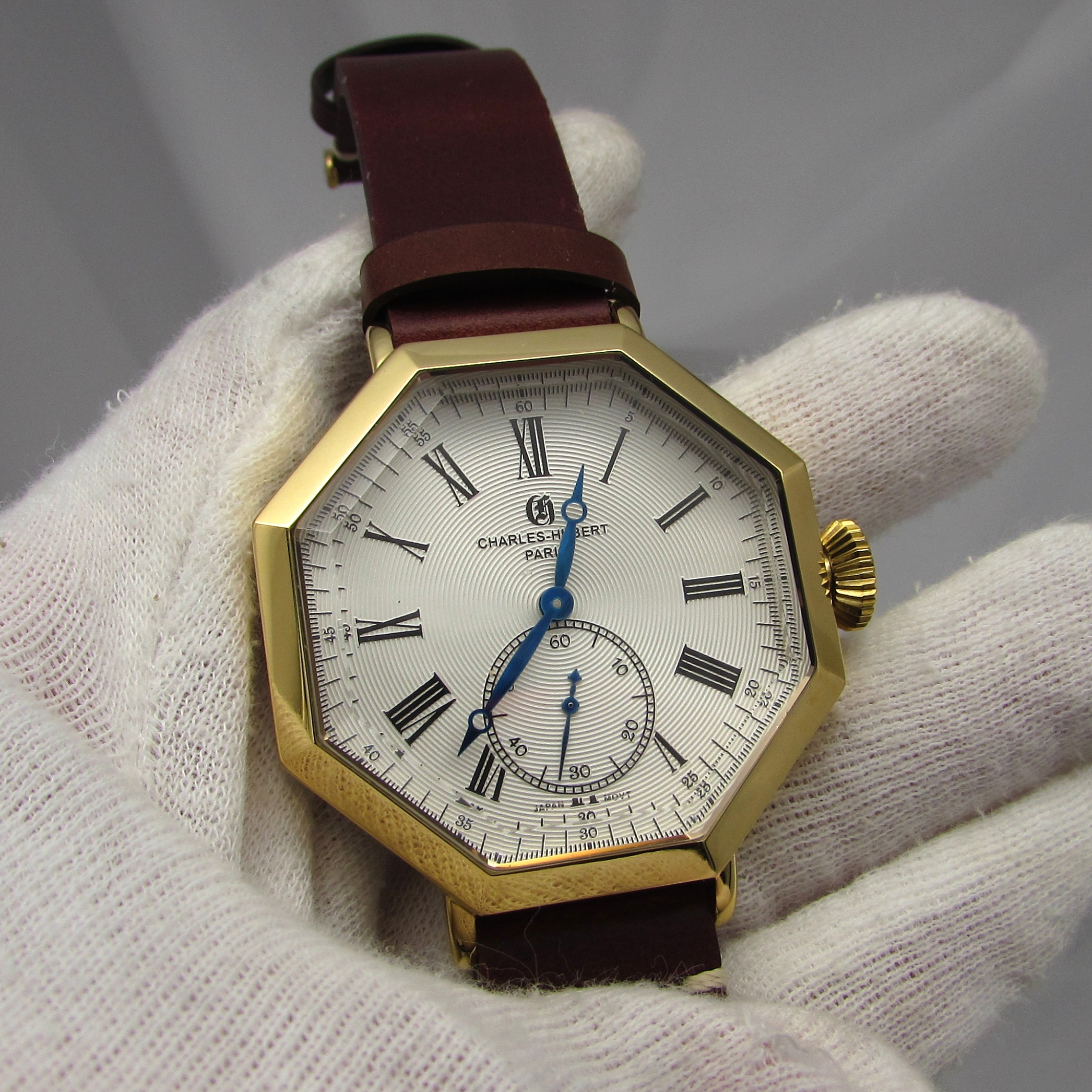 Gold Plated Octagonal Watch with Leather Band - Image 2