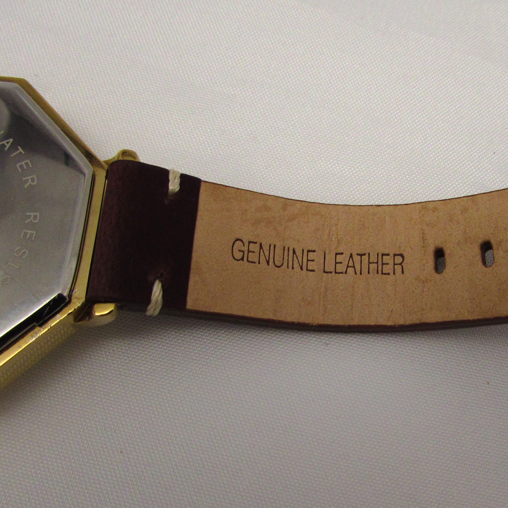 Gold Plated Octagonal Watch with Leather Band - Image 6