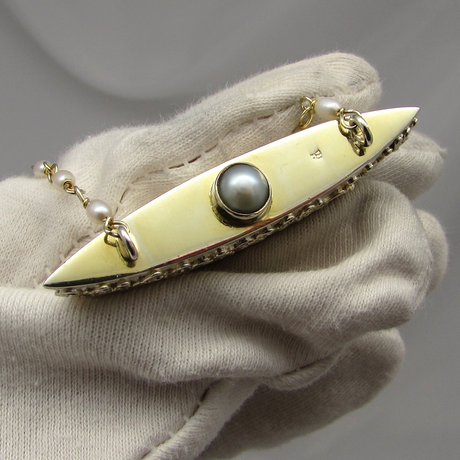 Sterling & Pearl Half Moon Pendant Necklace - Image 6