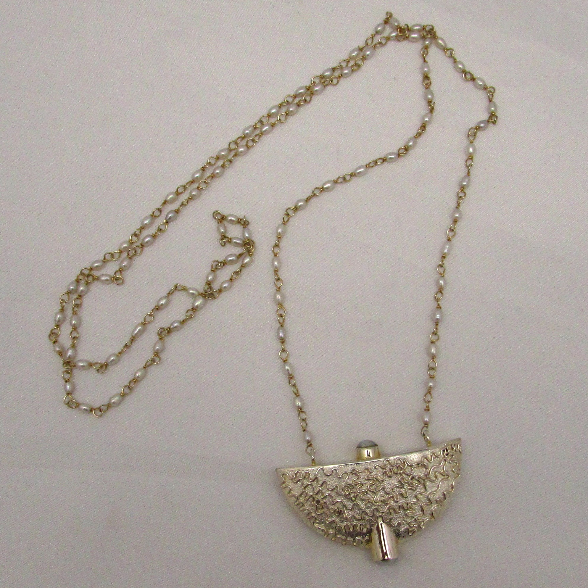 Sterling & Pearl Half Moon Pendant Necklace - Image 2
