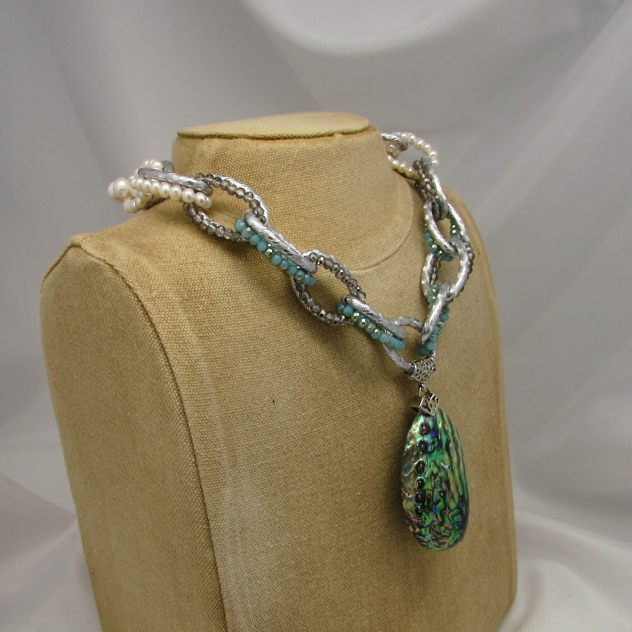 Freshwater Pearl, Abalone Shell & Crystal Necklace - Image 2