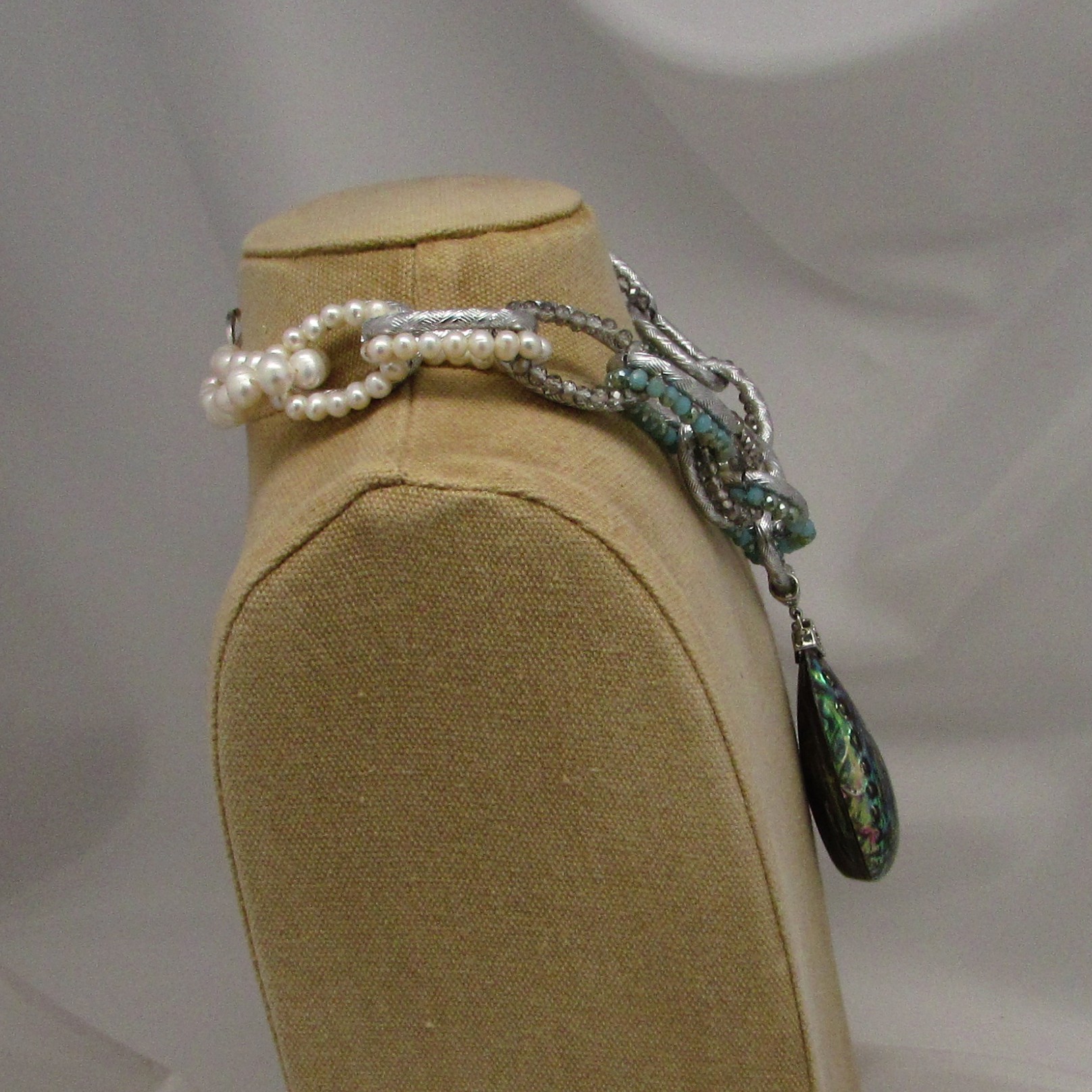 Freshwater Pearl, Abalone Shell & Crystal Necklace - Image 4