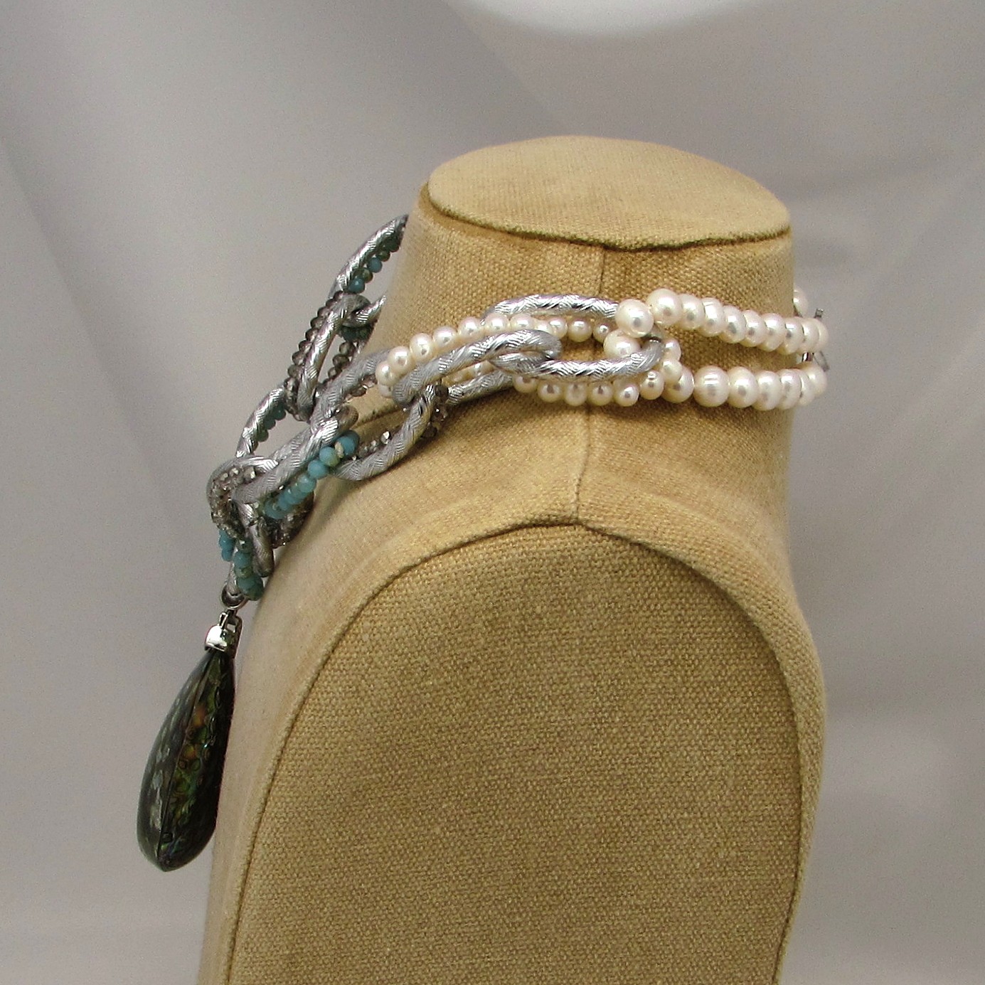 Freshwater Pearl, Abalone Shell & Crystal Necklace - Image 3