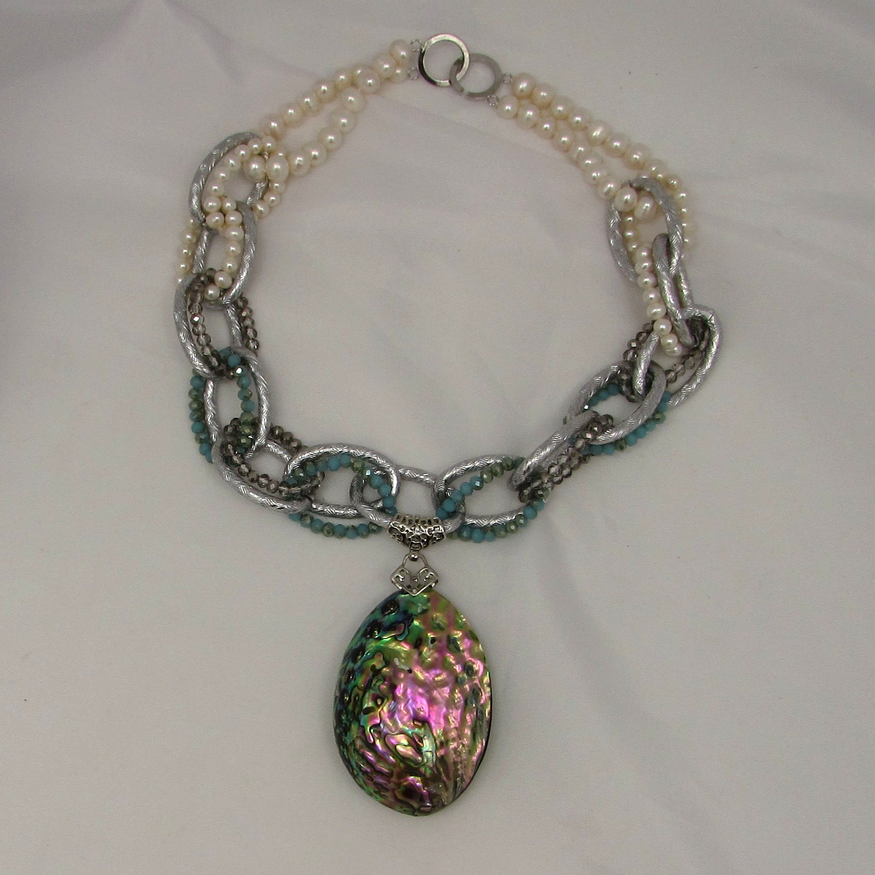 Freshwater Pearl, Abalone Shell & Crystal Necklace - Image 11