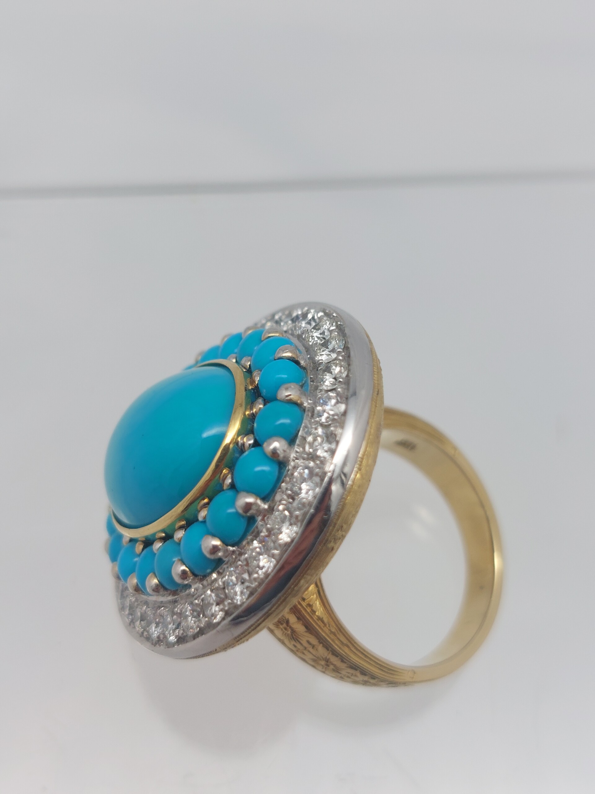 Epic Persian Turquoise & Diamond Cocktail 18KT Ring - Image 9