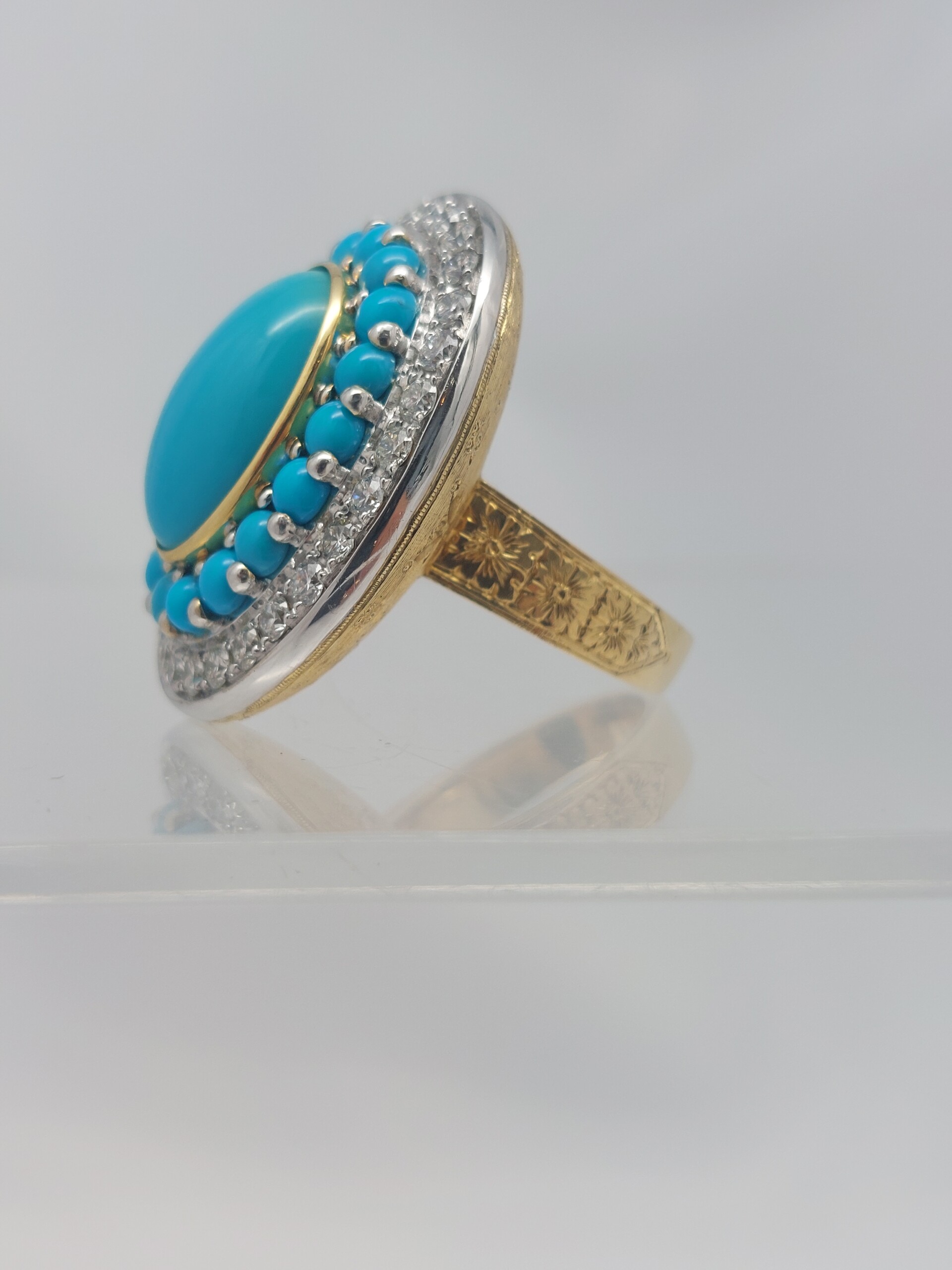 Epic Persian Turquoise & Diamond Cocktail 18KT Ring - Image 8