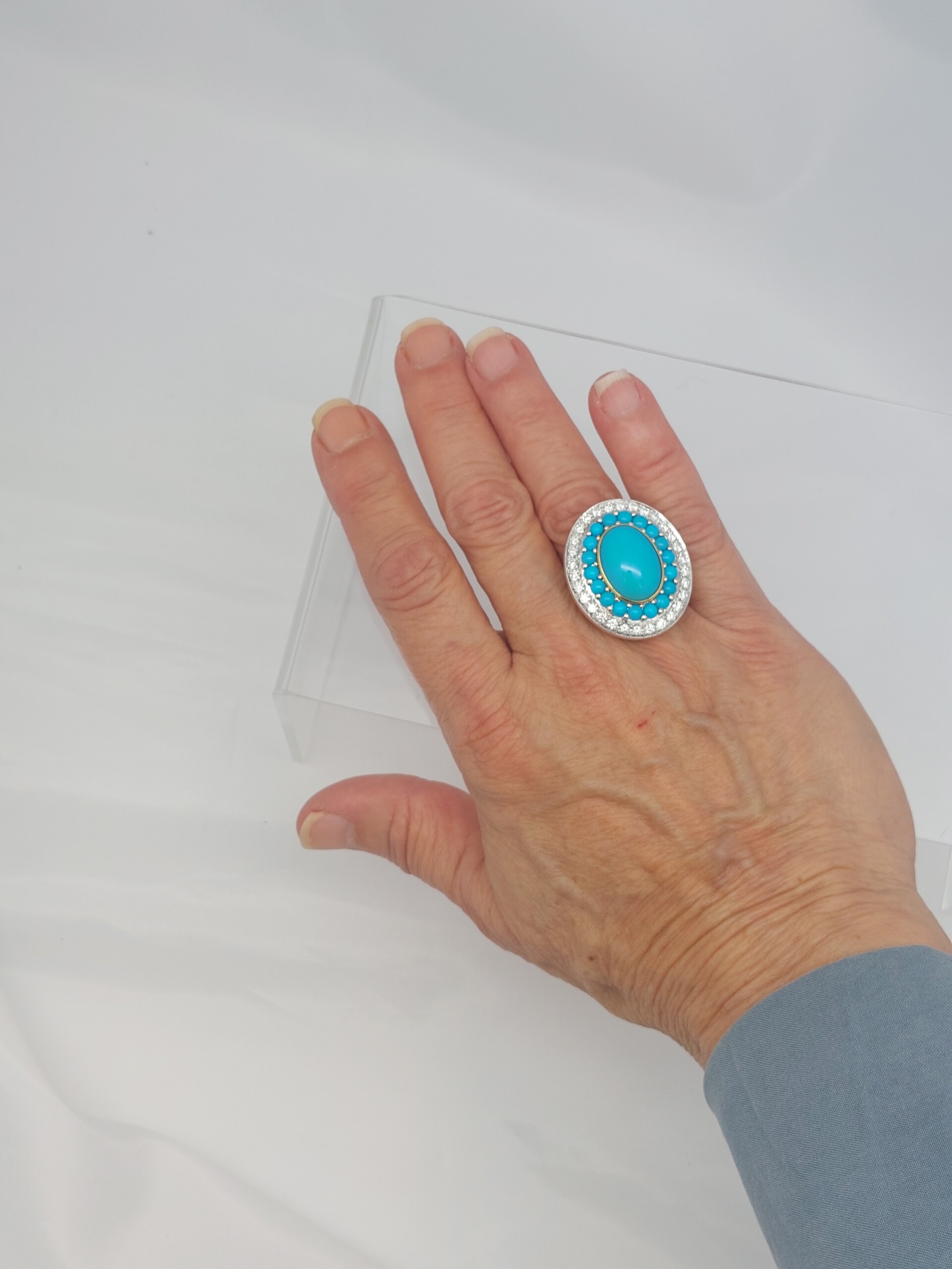 Epic Persian Turquoise & Diamond Cocktail 18KT Ring - Image 11