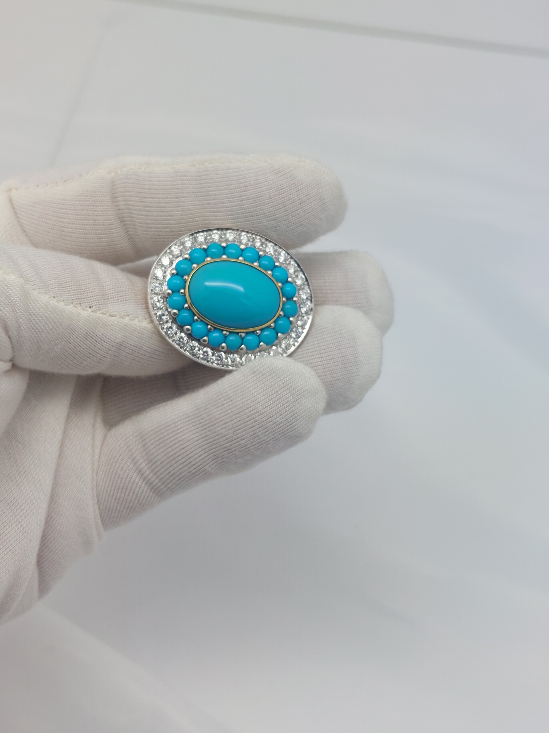 Epic Persian Turquoise & Diamond Cocktail 18KT Ring - Image 2