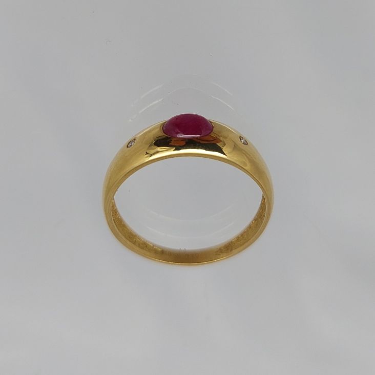 Natural Ruby Cabochon & Diamond Dome 18KT Ring - Image 5