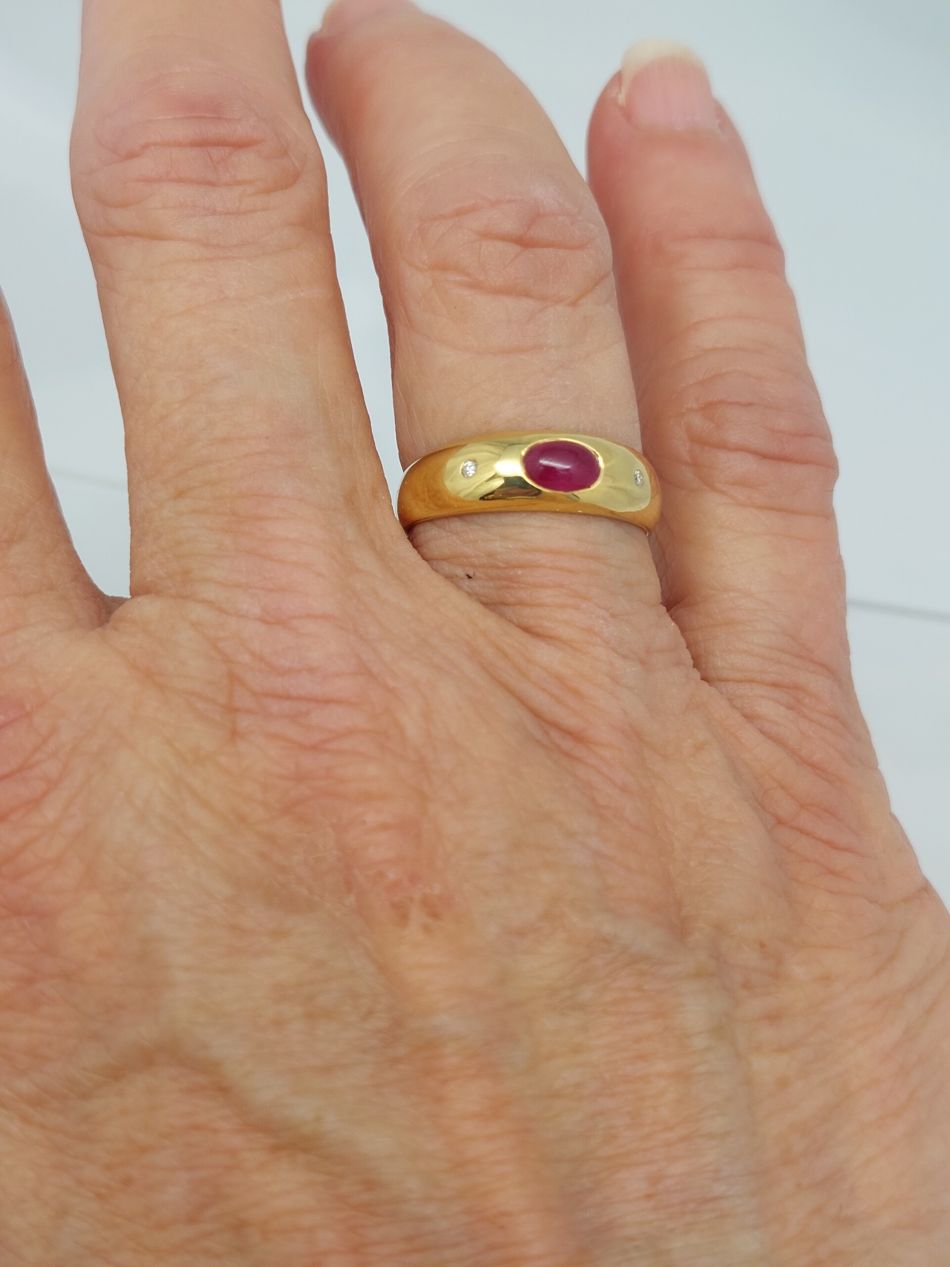 Natural Ruby Cabochon & Diamond Dome 18KT Ring - Image 7