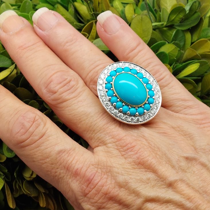 Epic Persian Turquoise & Diamond Cocktail 18KT Ring - Image 12