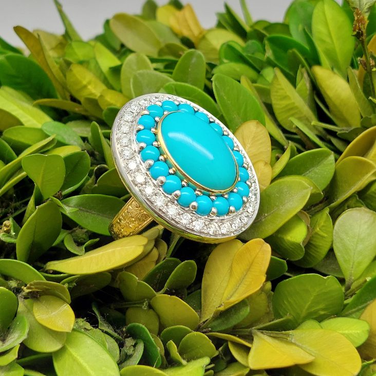 Epic Persian Turquoise & Diamond Cocktail 18KT Ring