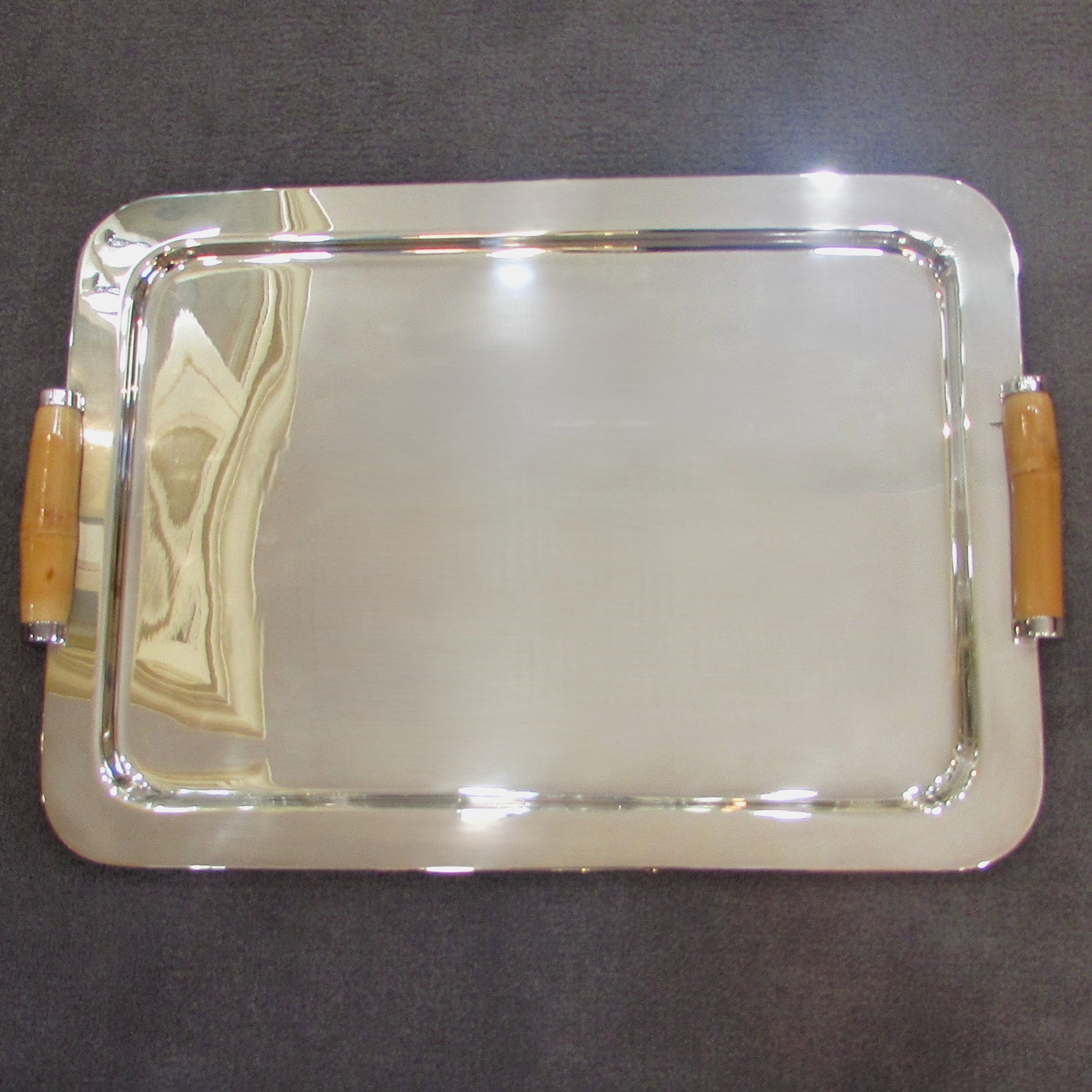 Lappas Silver Plate Tray with Cane Handles - Image 2